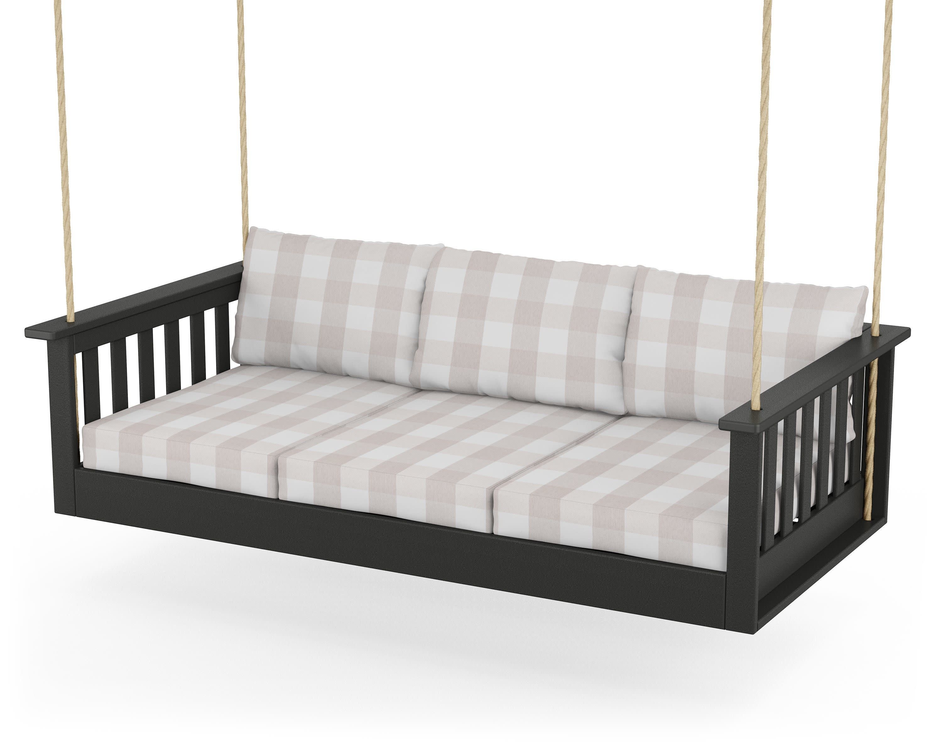 Vineyard Daybed Swing in Black / Buffalo Plaid Dune Burlap