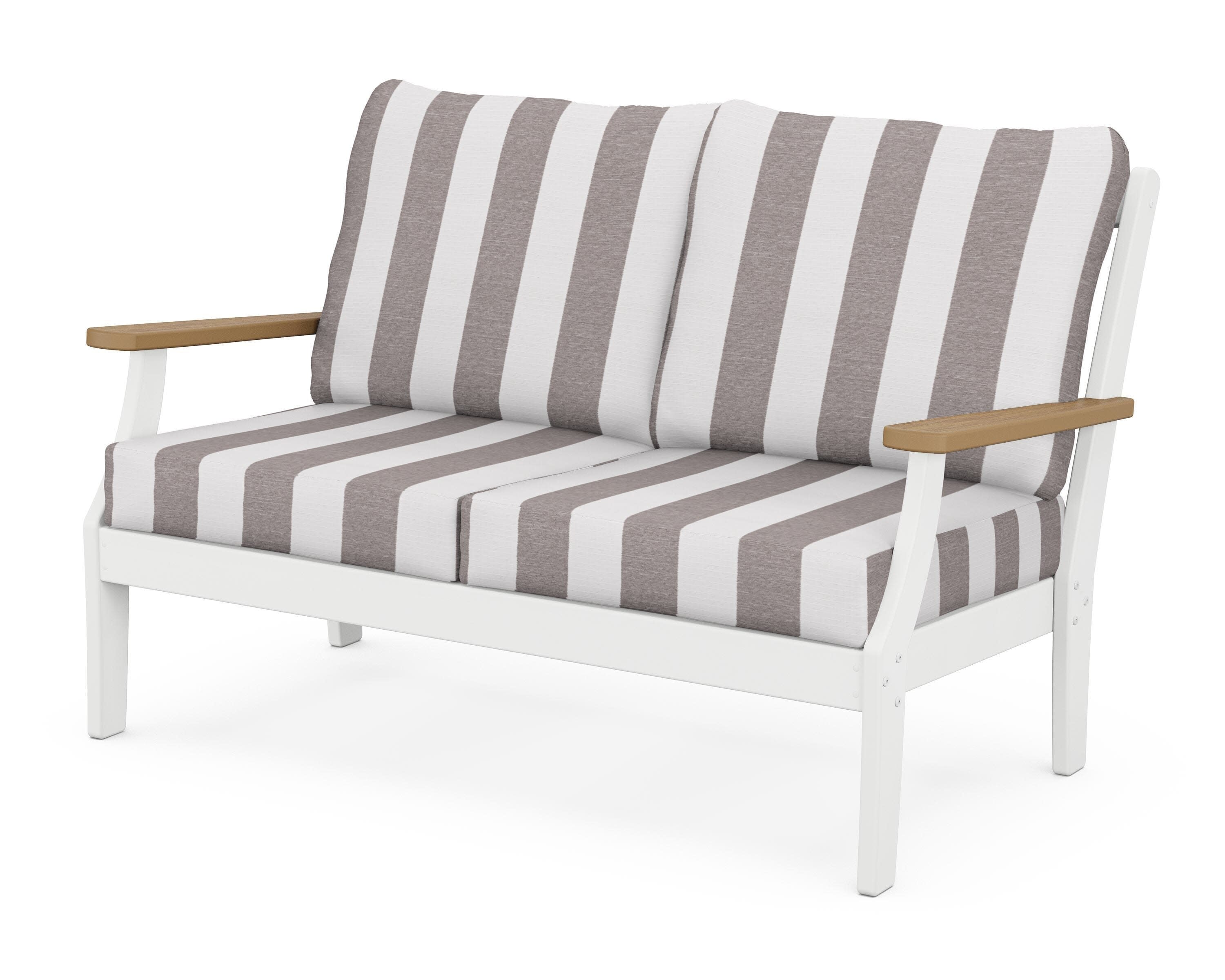 Braxton Deep Seating Loveseat in White / Natural / Cabana Stripe Grey Mist