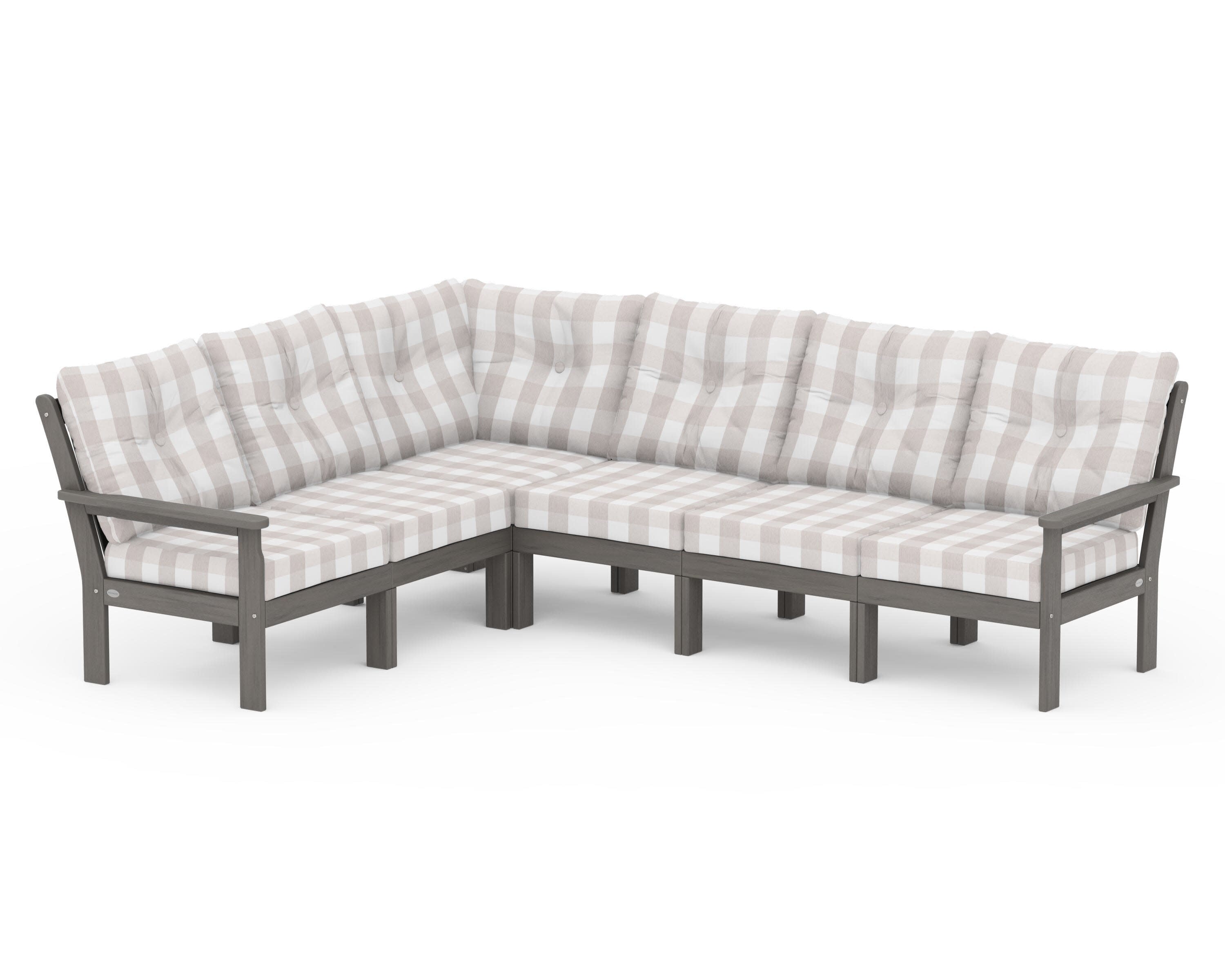 Vineyard 6-Piece Sectional in Driftwood / Buffalo Plaid Dune Burlap
