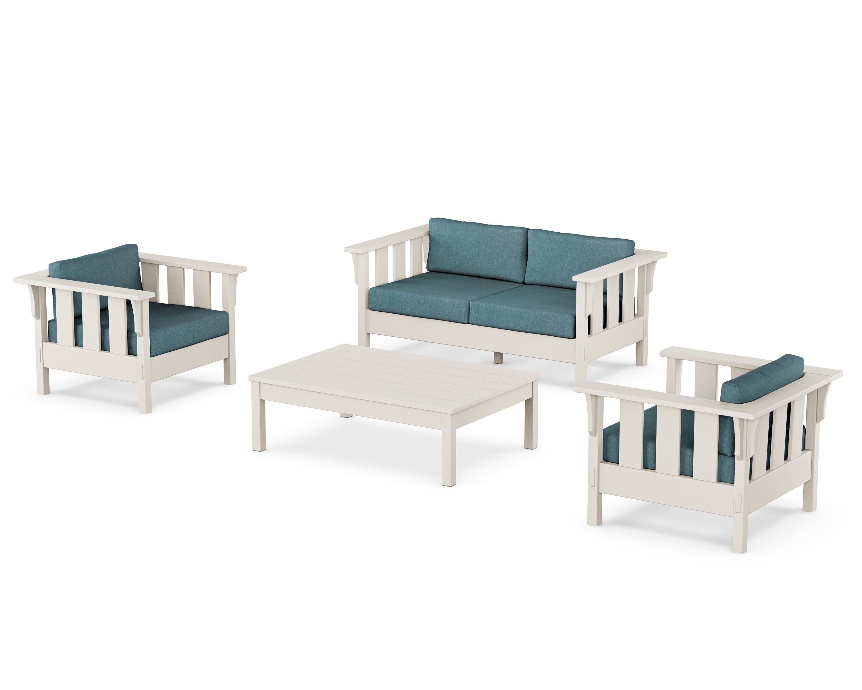Acadia 4-Piece Deep Seating Set with Loveseat in Sand / Ocean Teal
