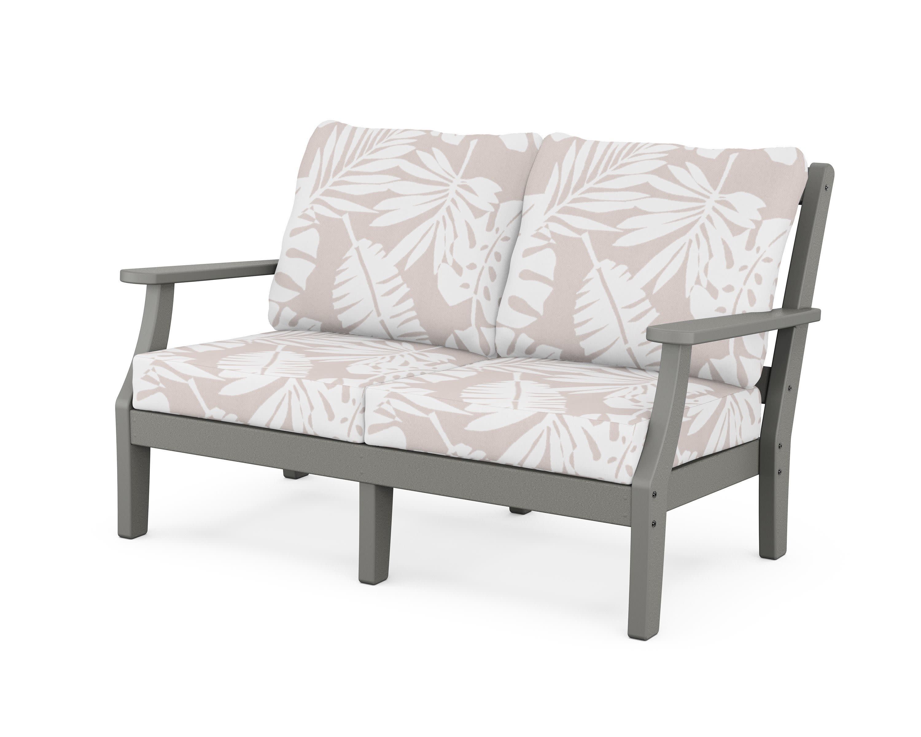 Chinoiserie Deep Seating Loveseat in Slate Grey / Leaf Dune Burlap