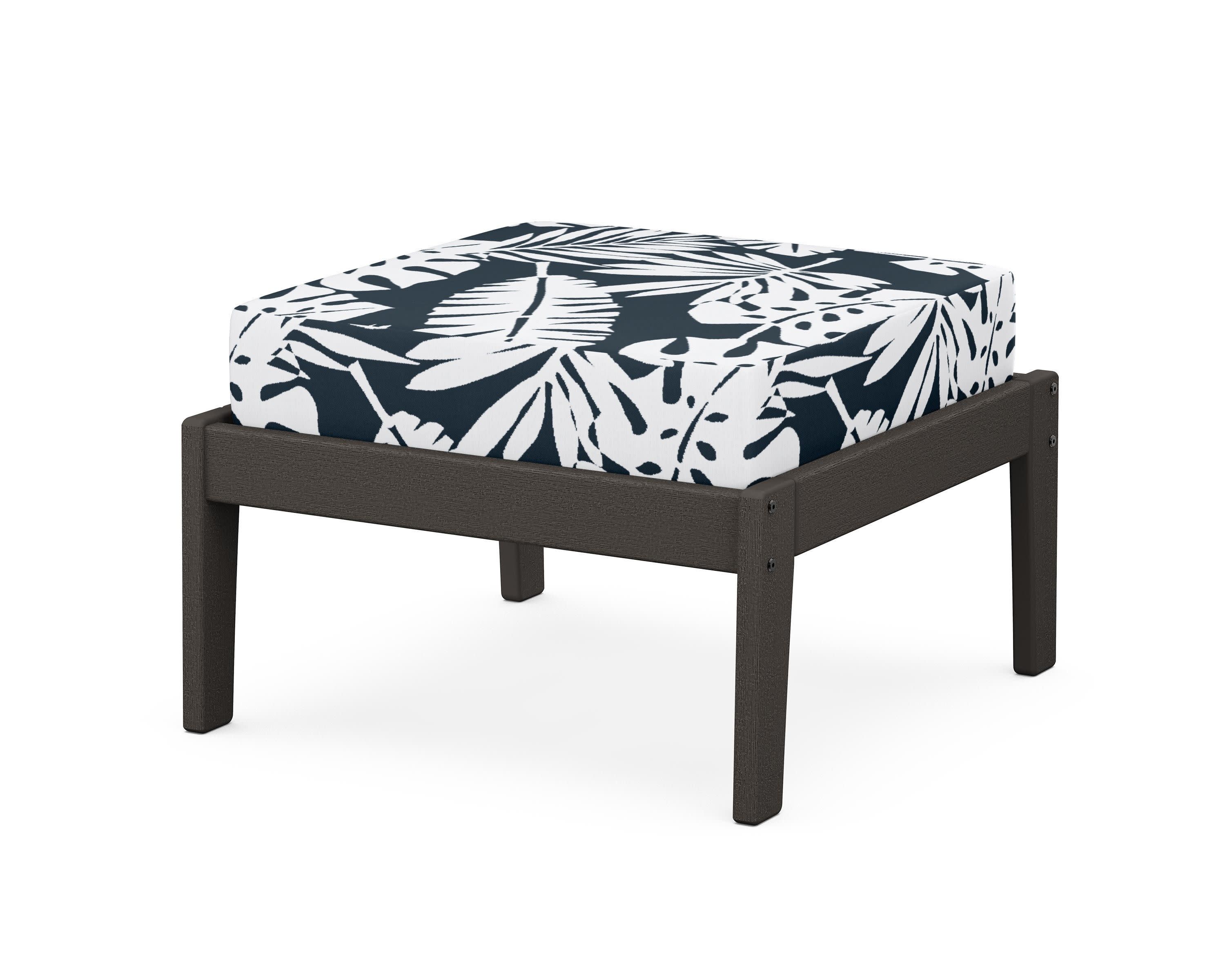 Deep Seating Ottoman in Vintage Coffee / Leaf Marine Indigo