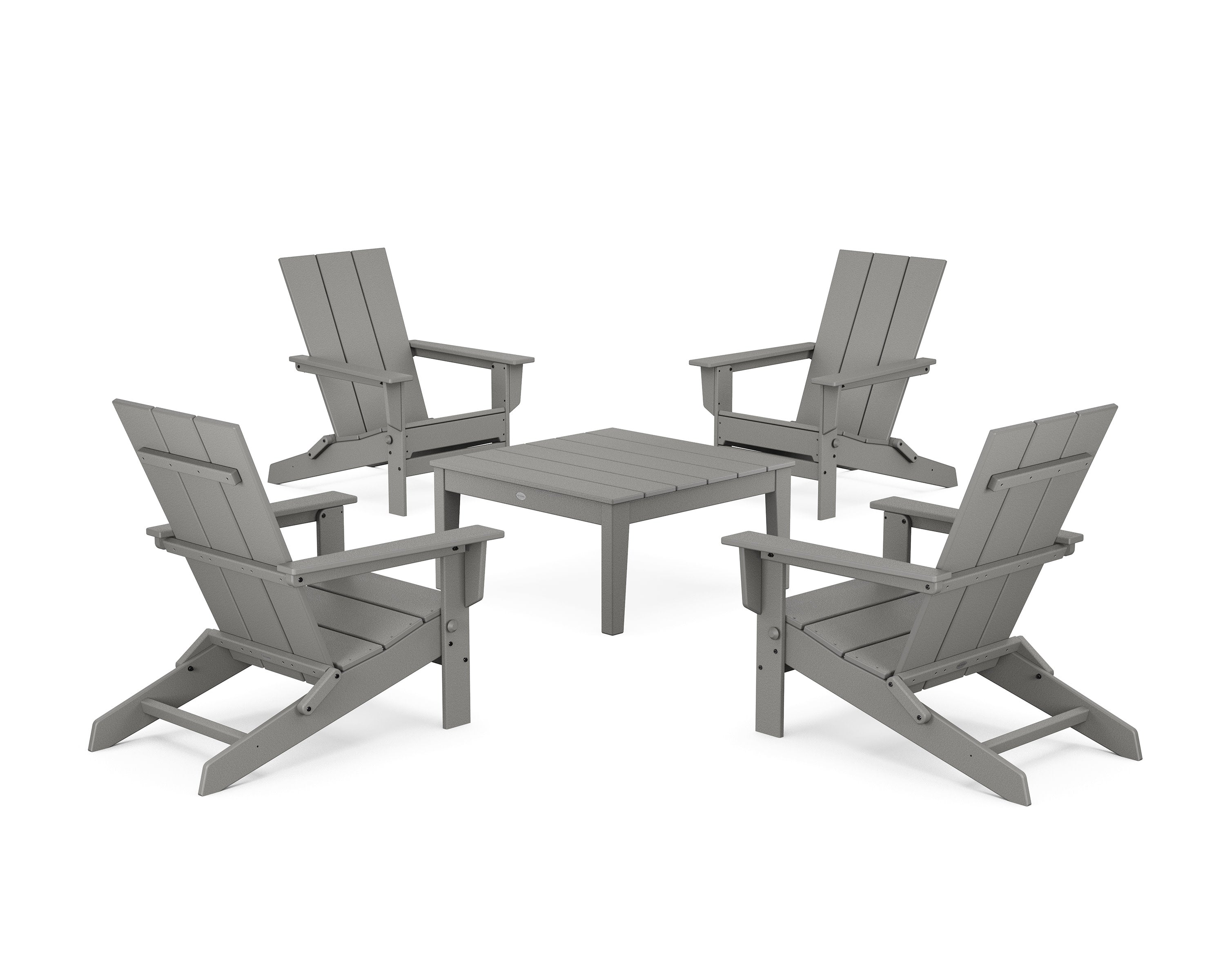 5-Piece Modern Studio Folding Adirondack Chair Conversation Group in Slate Grey
