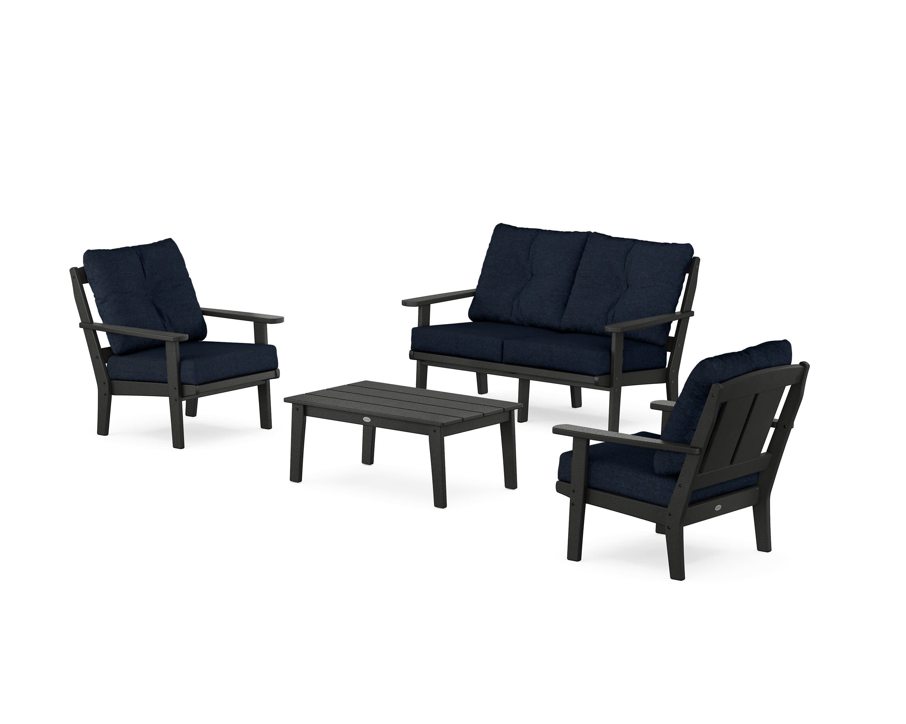 Mission 4-Piece Deep Seating Set with Loveseat in Black / Marine Indigo