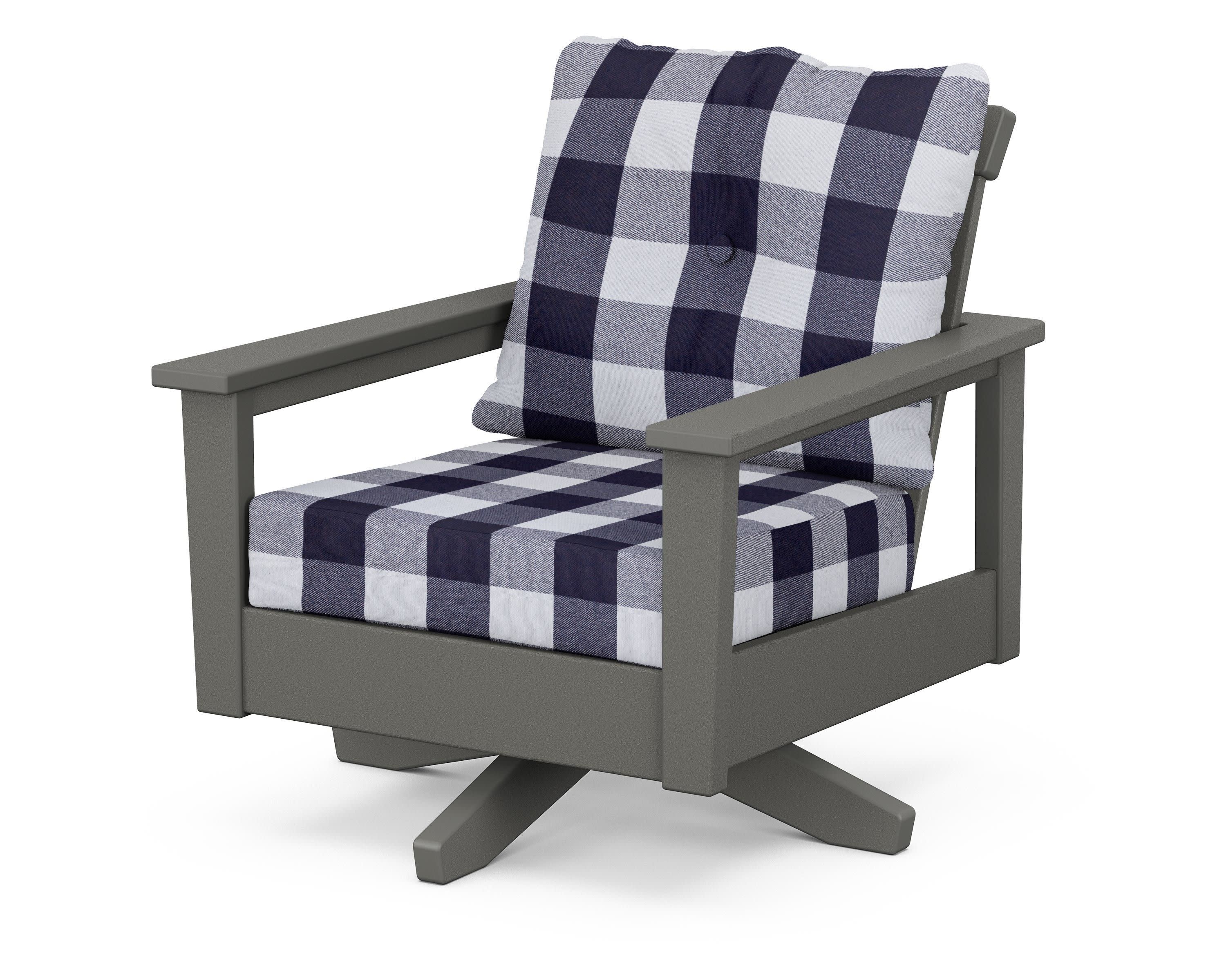 Prescott Deep Seating Swivel Chair in Slate Grey / Buffalo Plaid Navy
