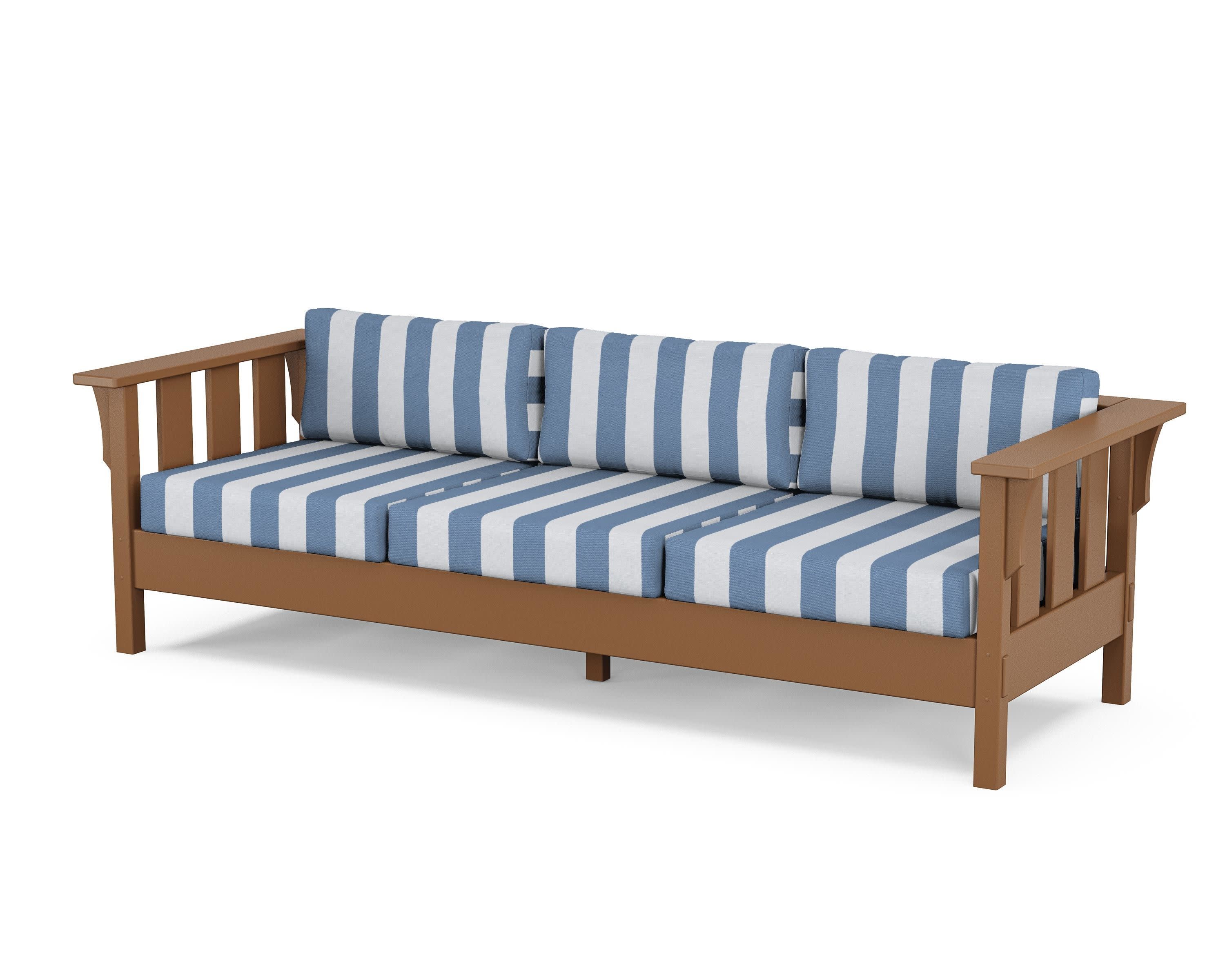 Acadia Deep Seating Sofa in Teak / Cabana Stripe Sky Blue