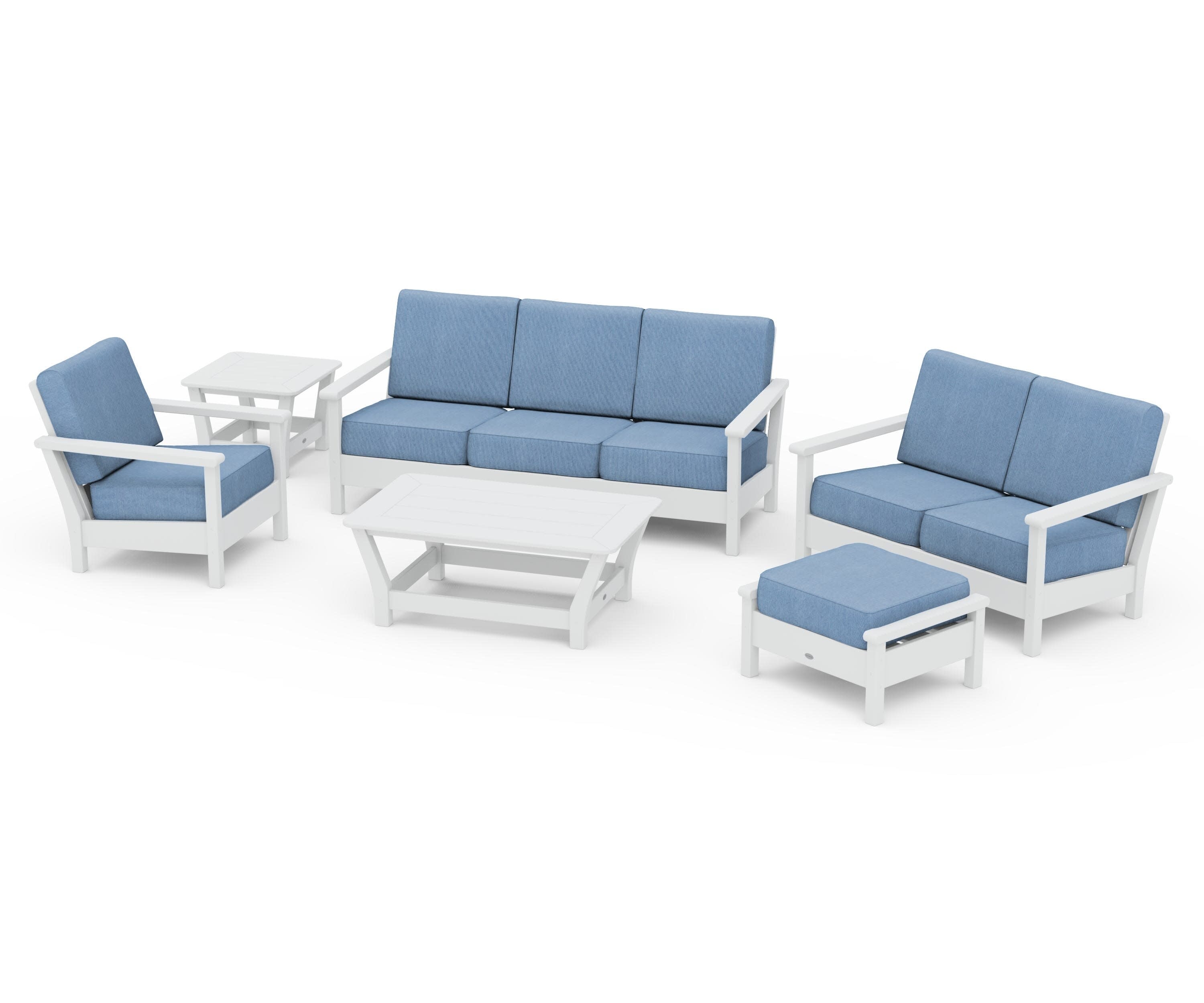 Harbour 6-Piece Outdoor Living Set in White / Sky Blue
