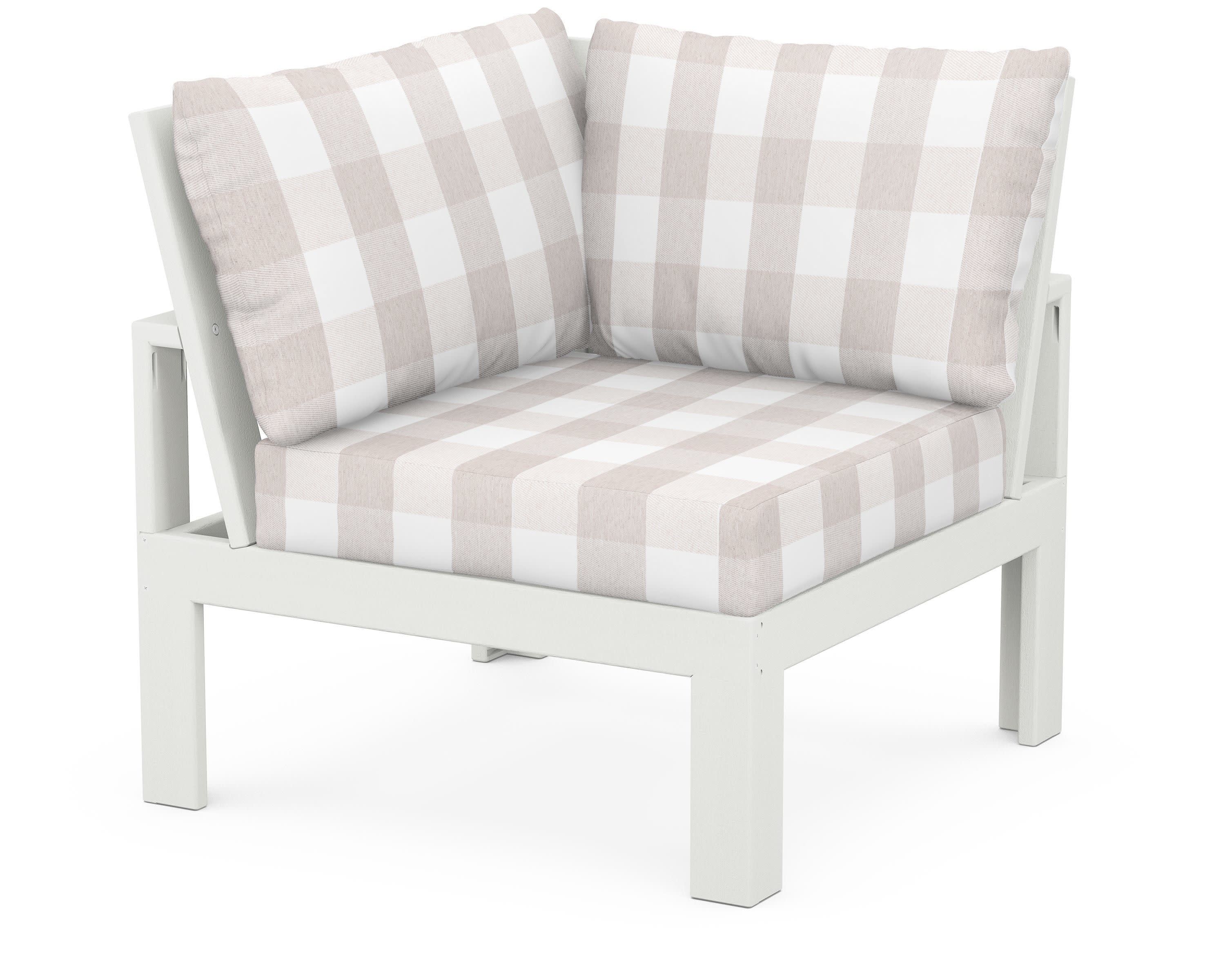 Modular Corner Chair in Vintage White / Buffalo Plaid Dune Burlap