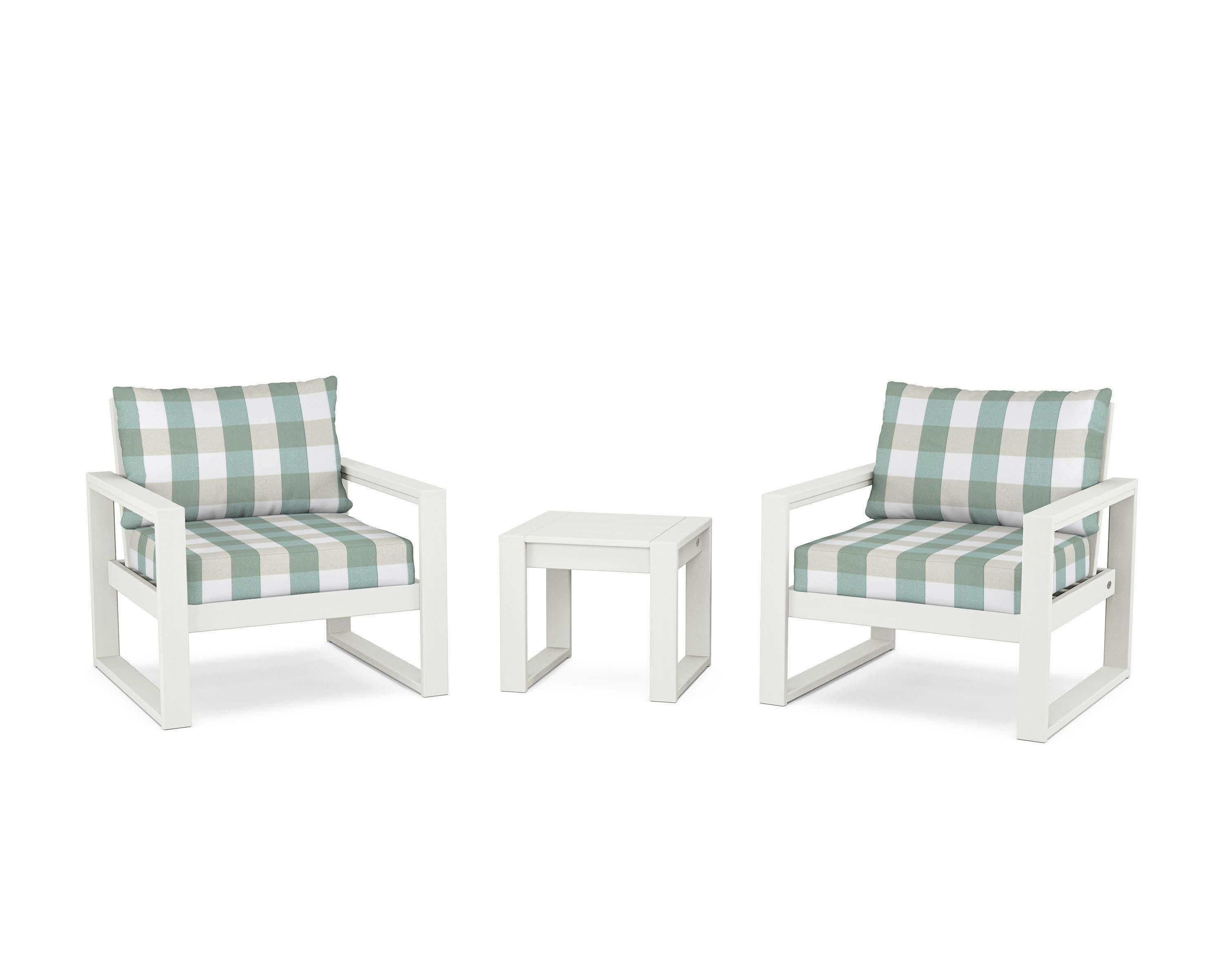 EDGE Sectional 3-Piece Deep Seating Set in Vintage White / Buffalo Plaid Glacier Spa