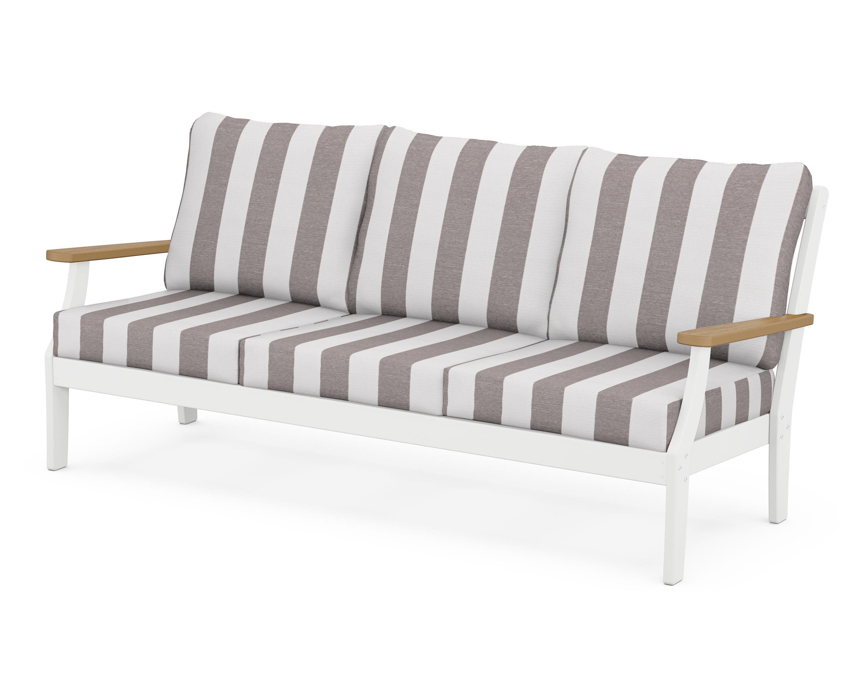 Braxton Deep Seating Sofa in White / Natural / Cabana Stripe Grey Mist