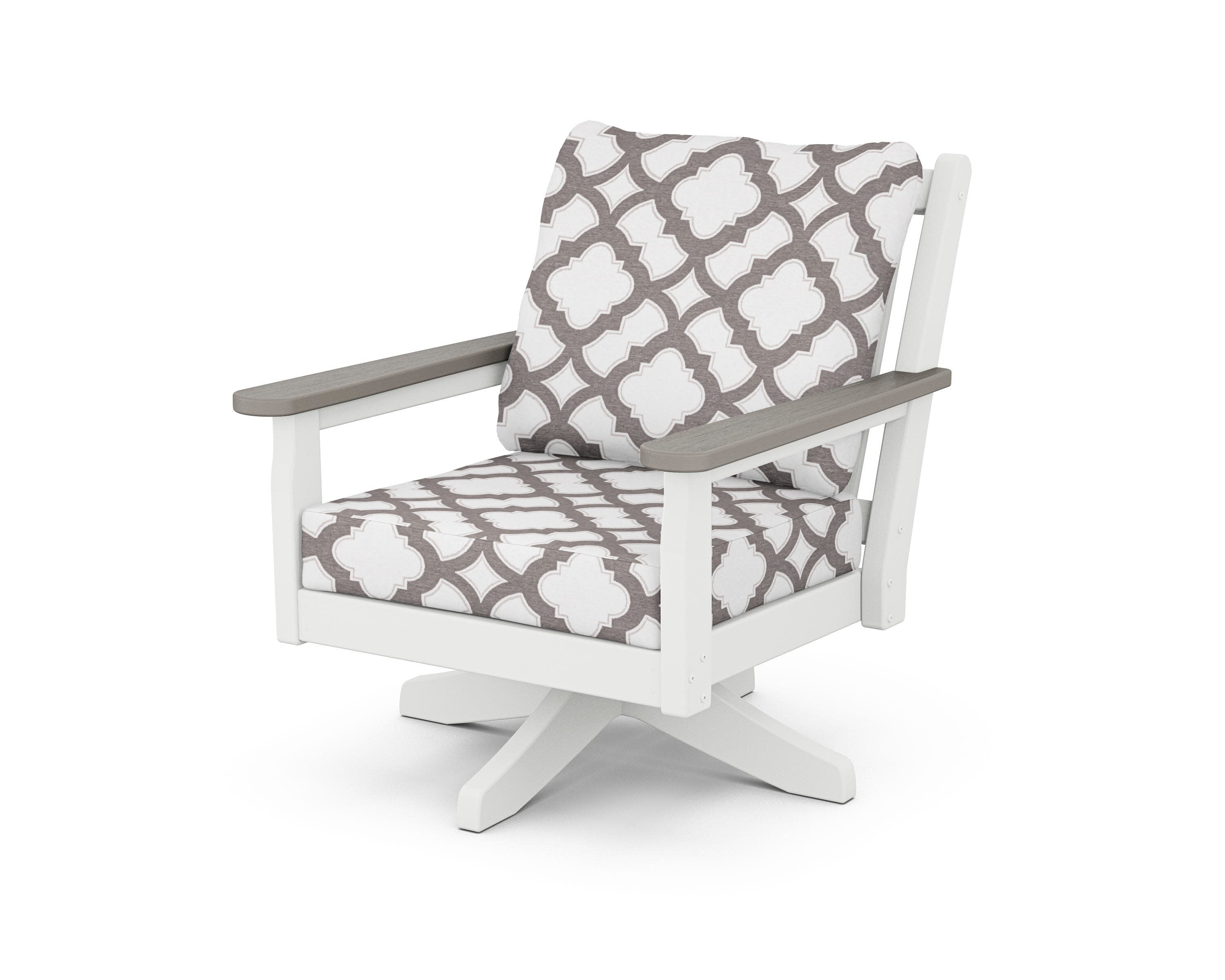 Chippendale Deep Seating Swivel Chair in White / Driftwood / Trellis Grey Mist