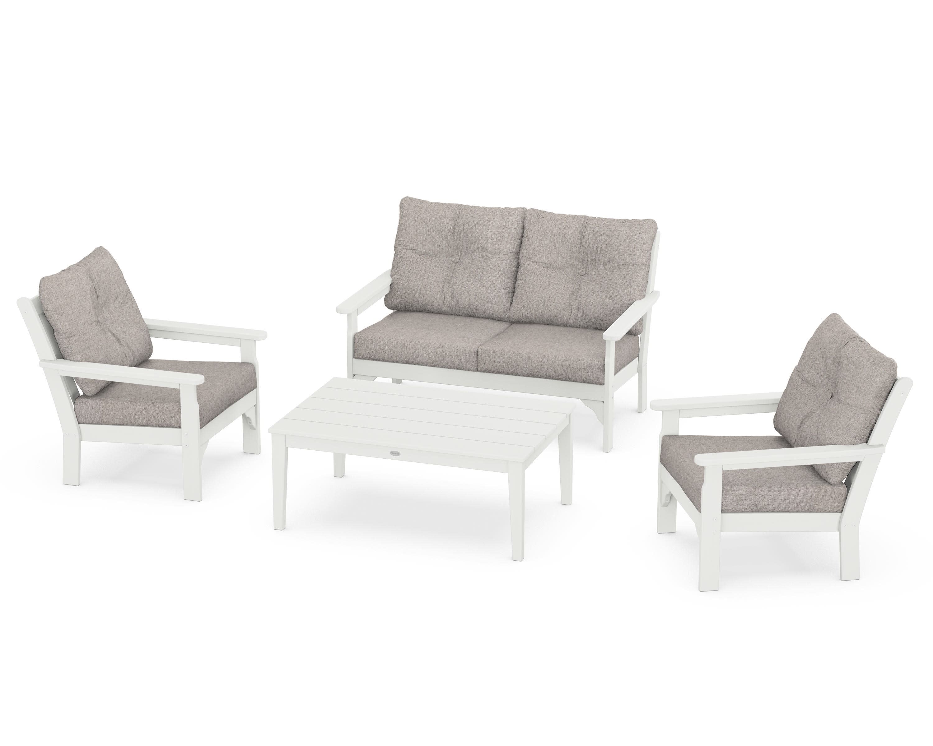 Vineyard 4-Piece Deep Seating Set in Vintage White / Weathered Tweed