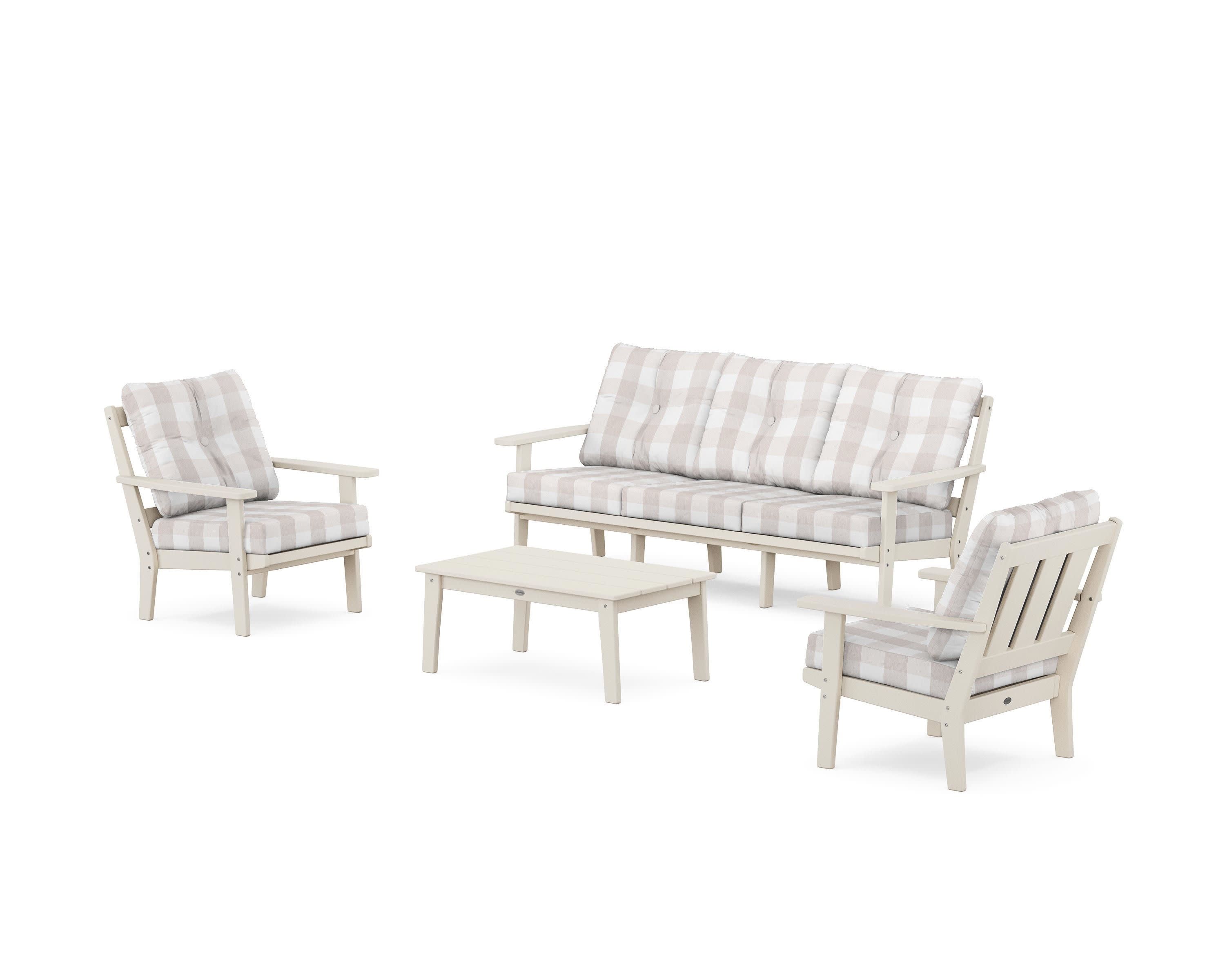 Oxford 4-Piece Deep Seating Set with Sofa in Sand / Buffalo Plaid Dune Burlap