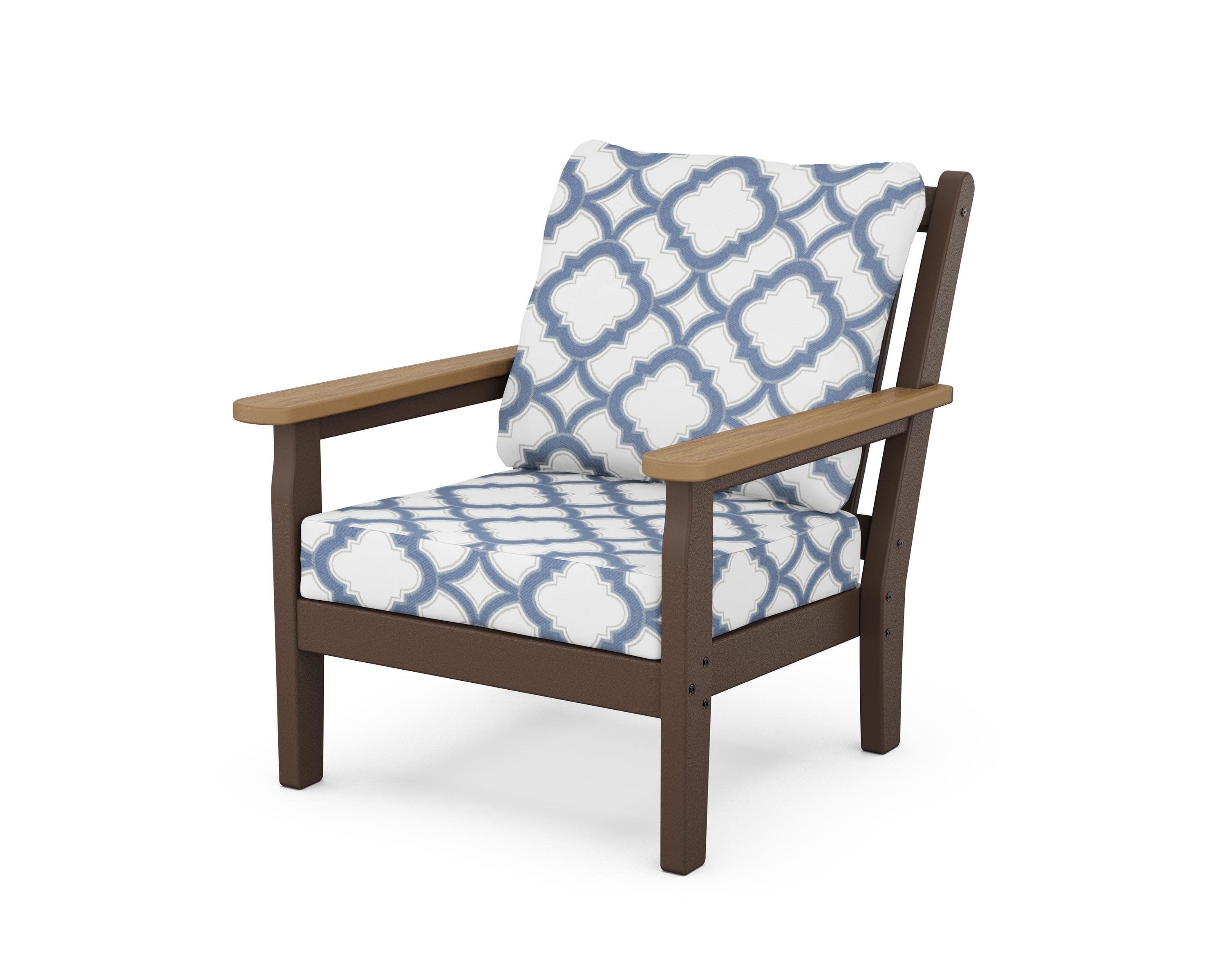 Chippendale Deep Seating Chair in Mahogany / Natural / Trellis Sky Blue