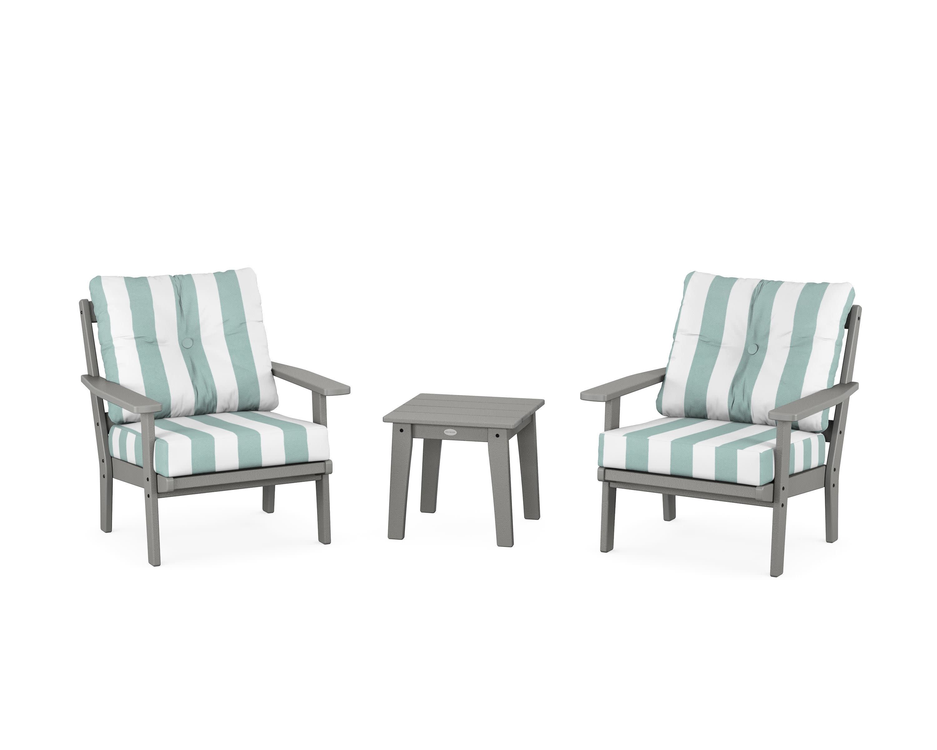 Oxford 3-Piece Deep Seating Set in Slate Grey / Cabana Stripe Glacier Spa