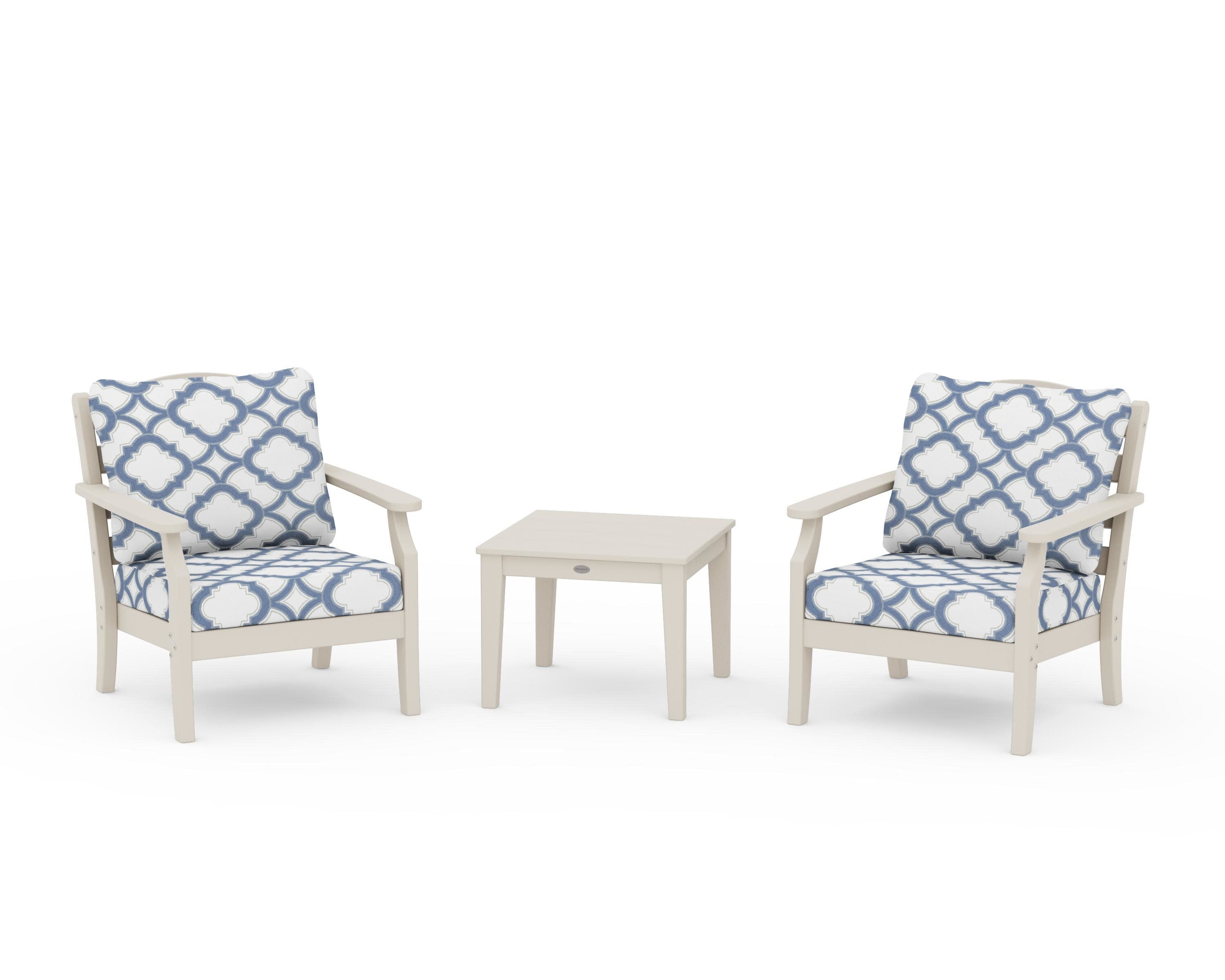 Savannah 3-Piece Deep Seating Set in Sand / Trellis Sky Blue