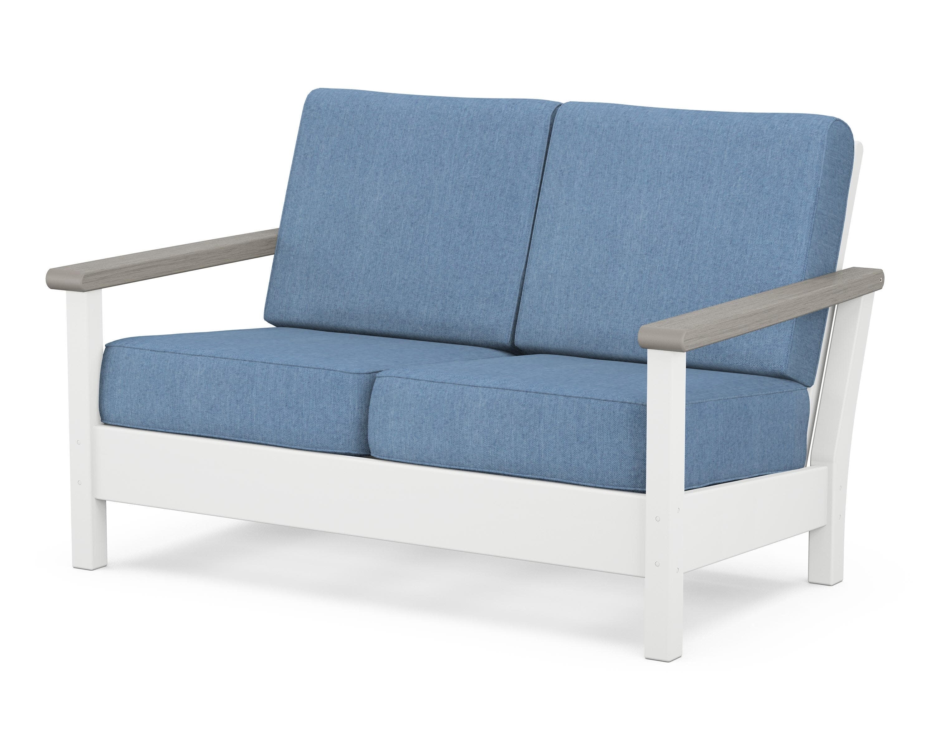 Harbour Deep Seating Loveseat in White / Driftwood / Sky Blue