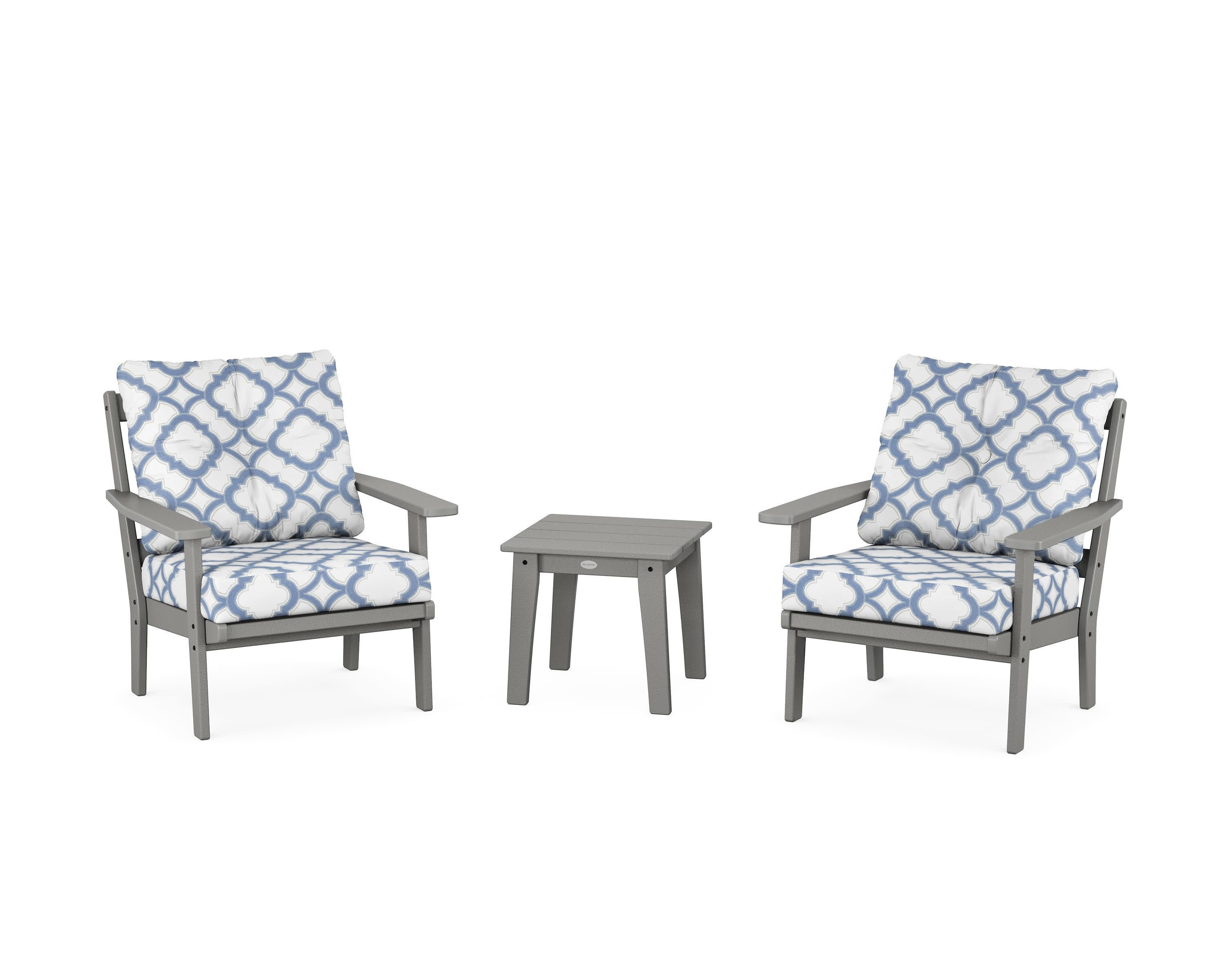 Oxford 3-Piece Deep Seating Set in Slate Grey / Trellis Sky Blue