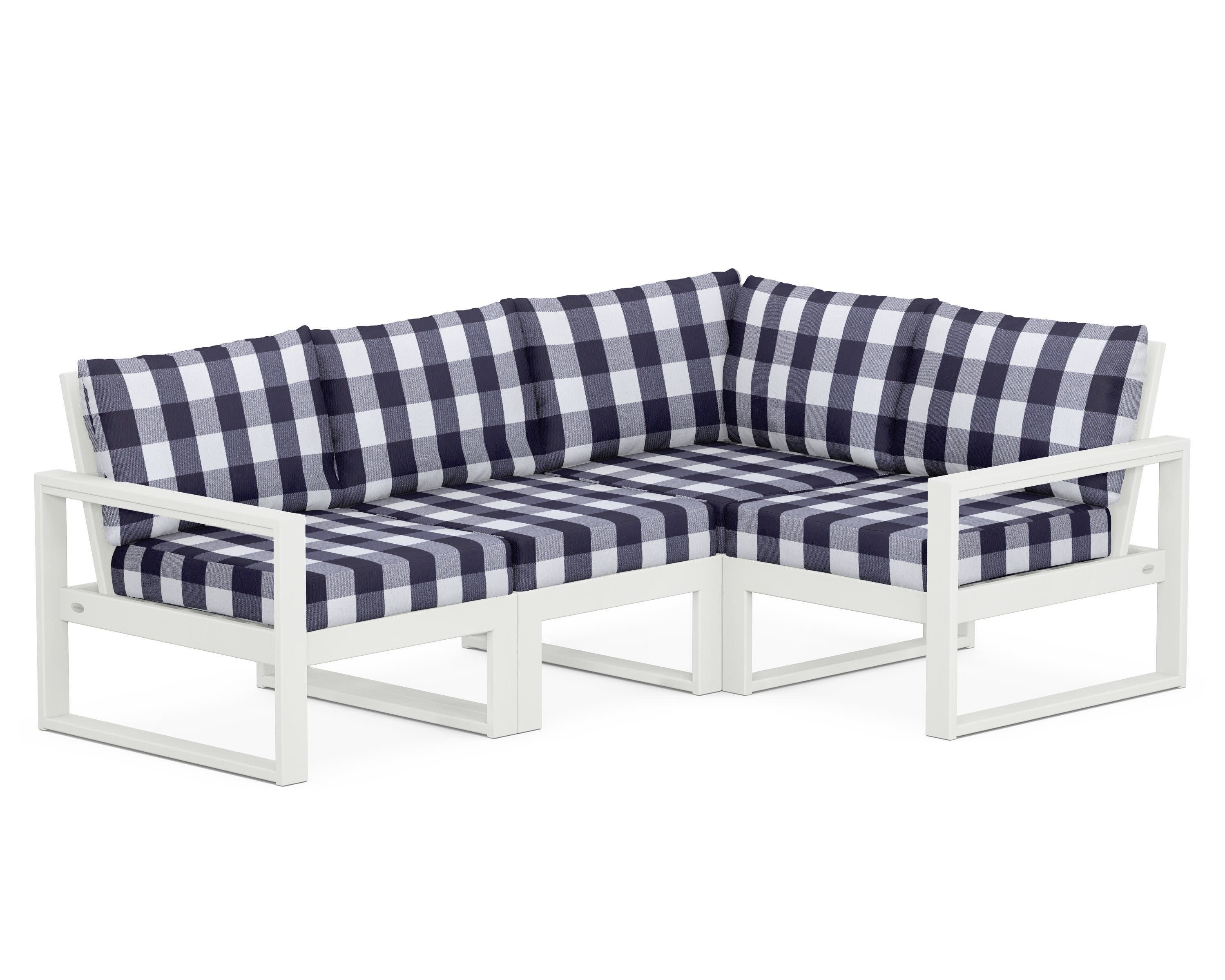 EDGE 4-Piece Modular Deep Seating Set in Vintage White / Buffalo Plaid Navy