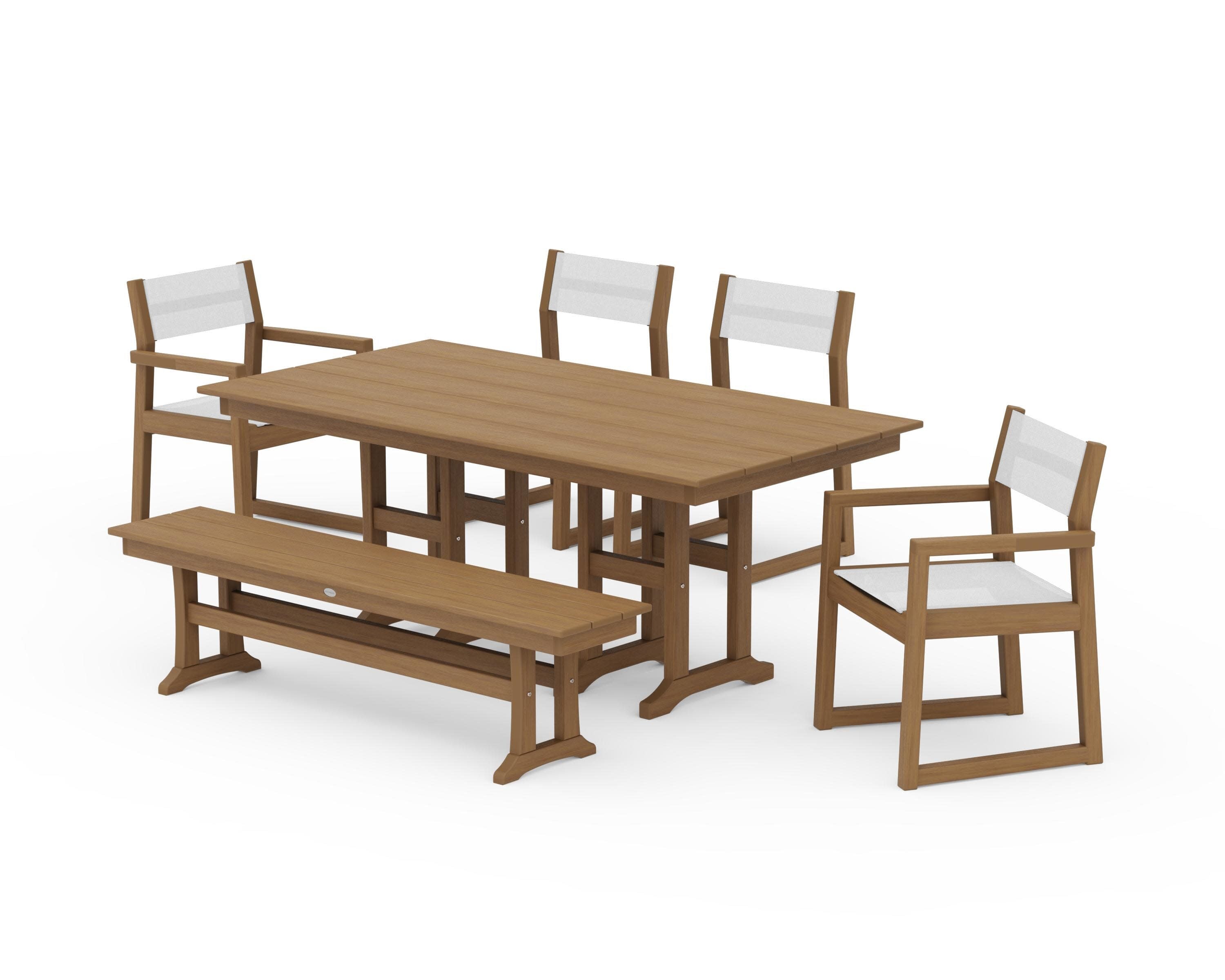 EDGE Sling 6-Piece Farmhouse Dining Set in Natural / White Sling
