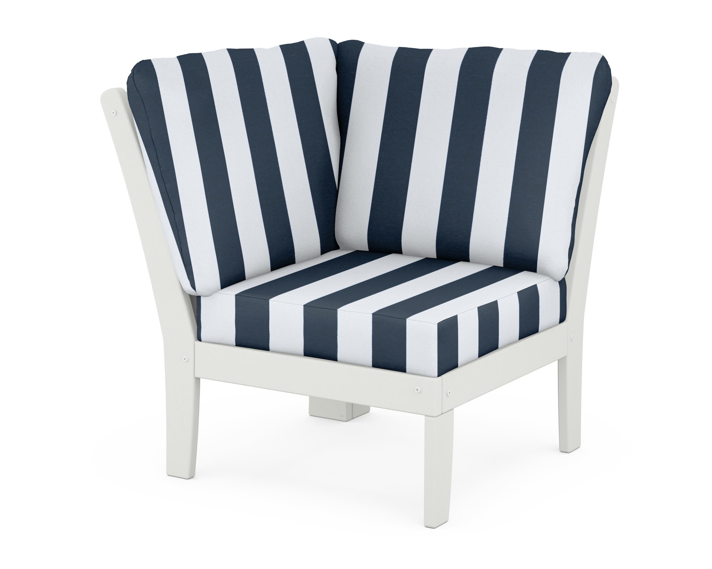 Braxton Modular Corner Chair in Vintage White / Cabana Stripe Marine Indigo