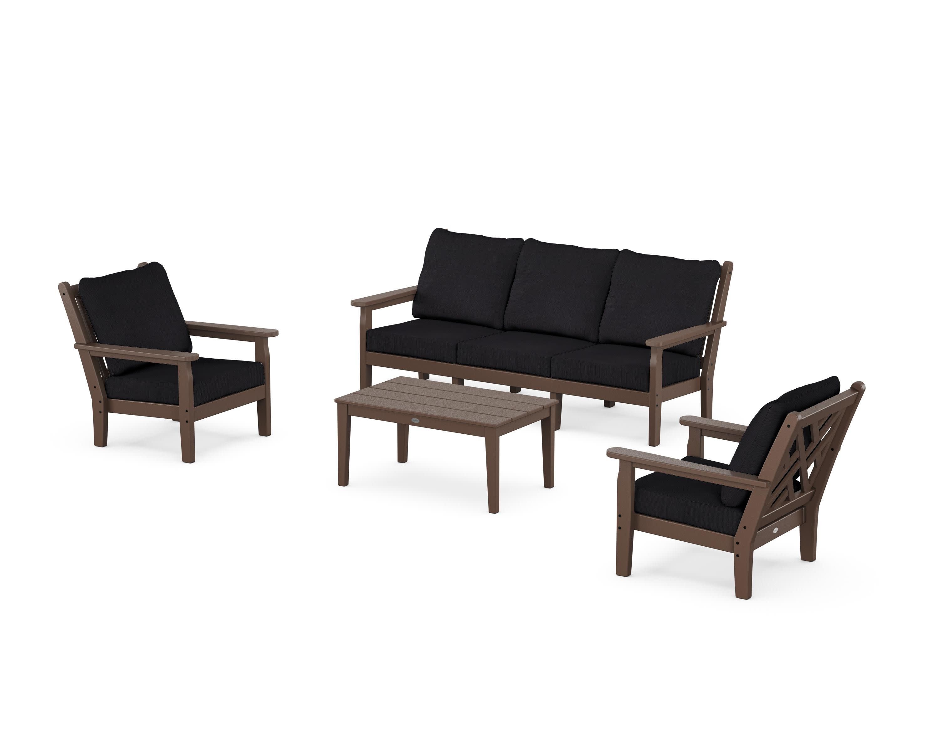 Chippendale 4-Piece Deep Seating Set with Sofa in Mahogany / Midnight Linen