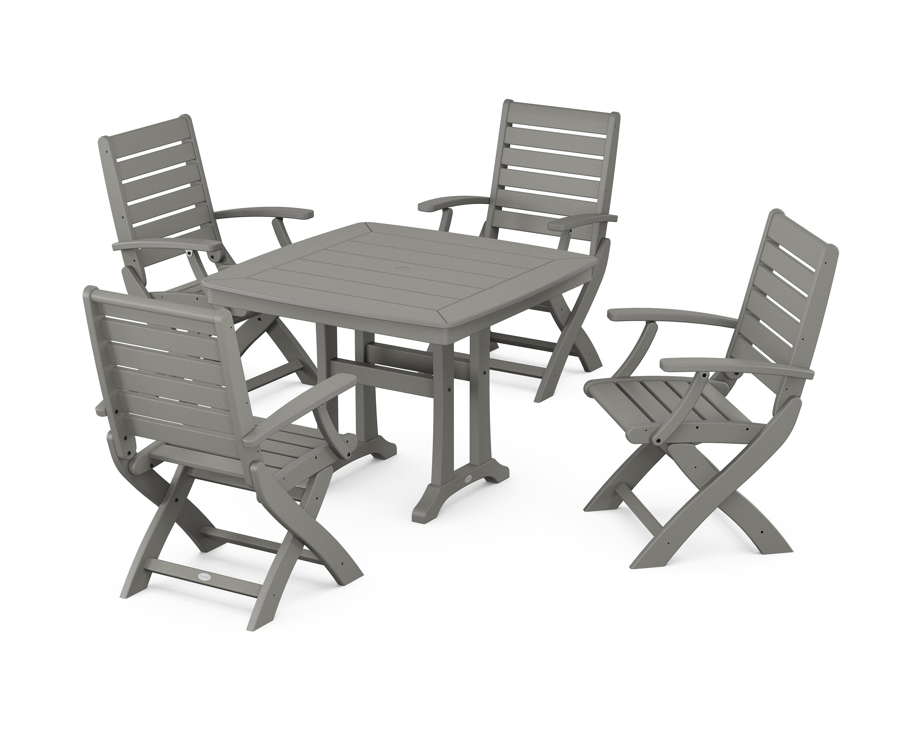Signature Folding Chair 5-Piece Dining Set with Trestle Legs in Slate Grey