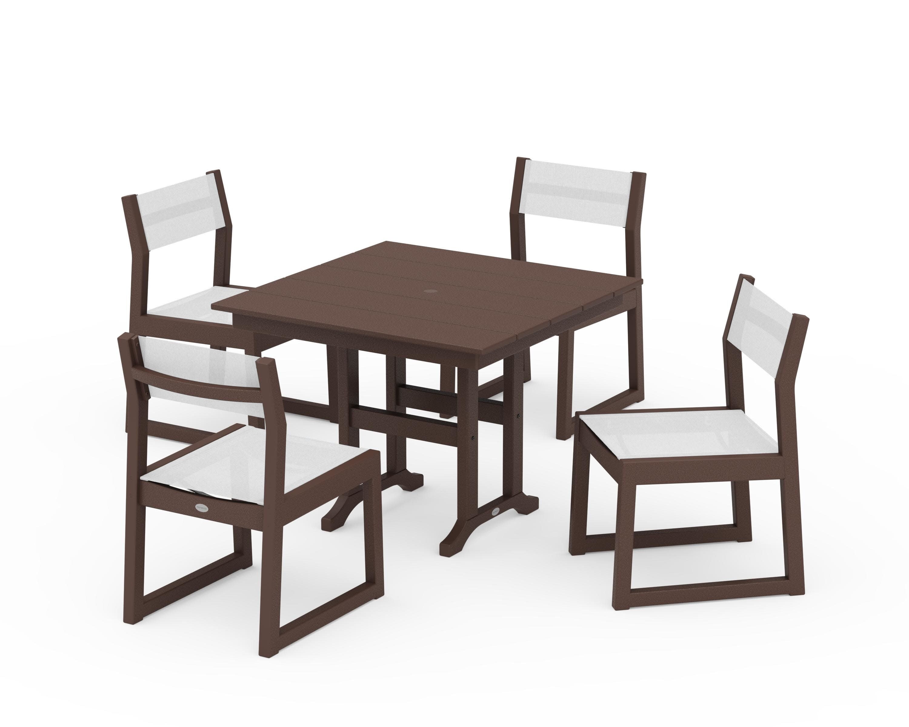 EDGE Sling Side Chair 5-Piece Farmhouse Dining Set in Mahogany / White Sling
