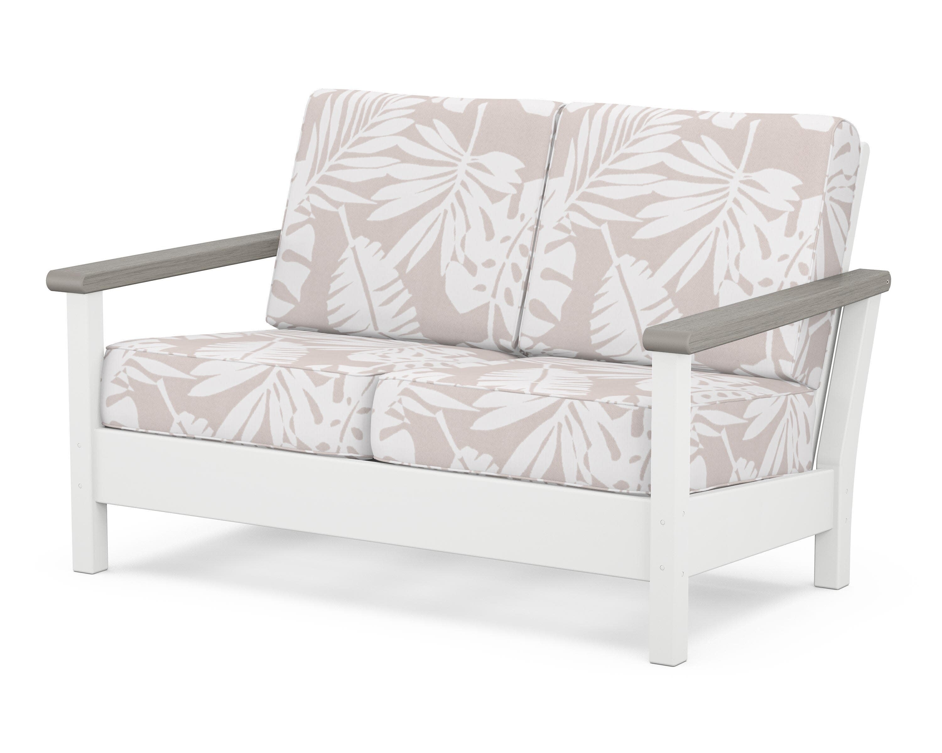 Harbour Deep Seating Loveseat in White / Driftwood / Leaf Dune Burlap