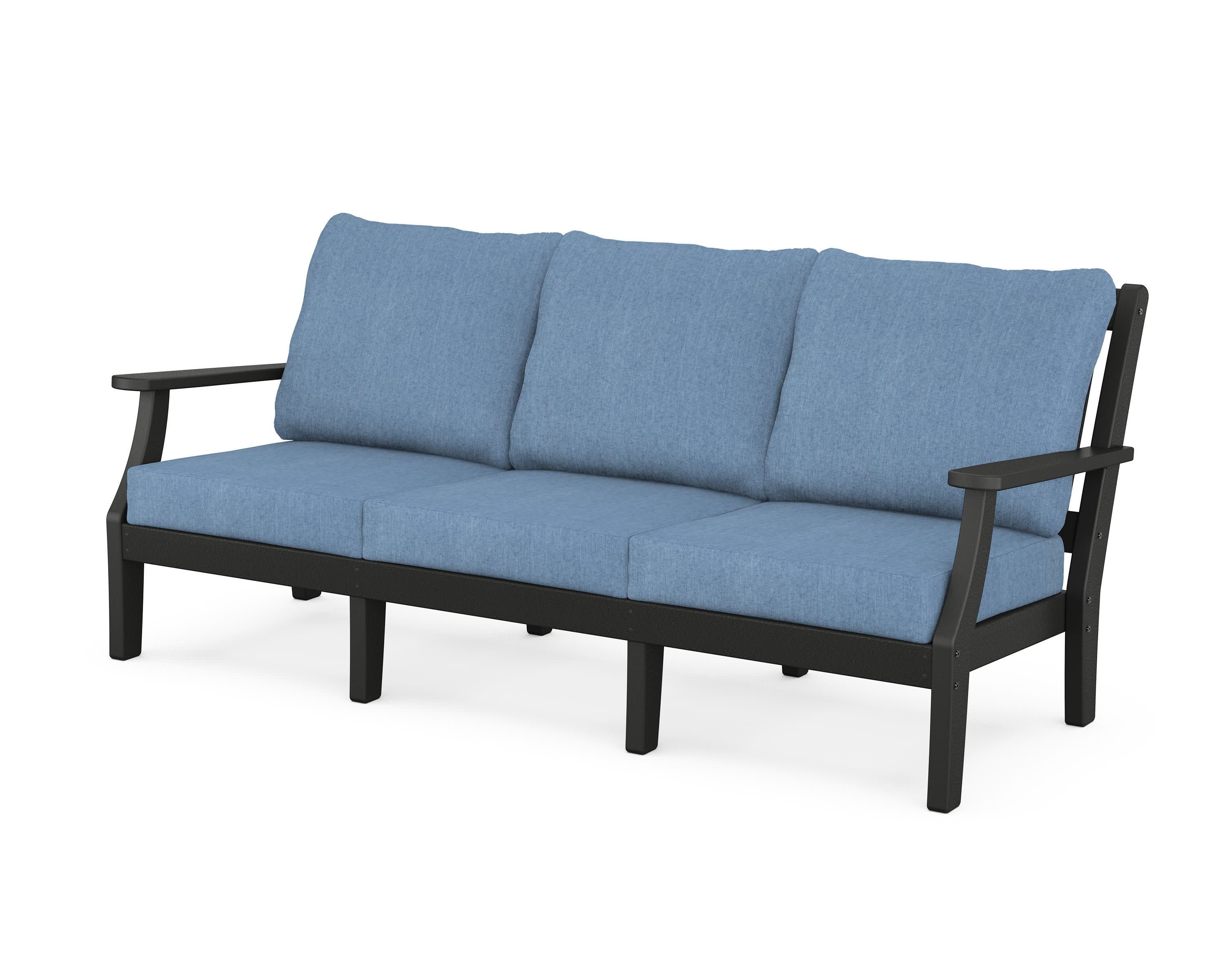 Chinoiserie Deep Seating Sofa in Black / Sky Blue