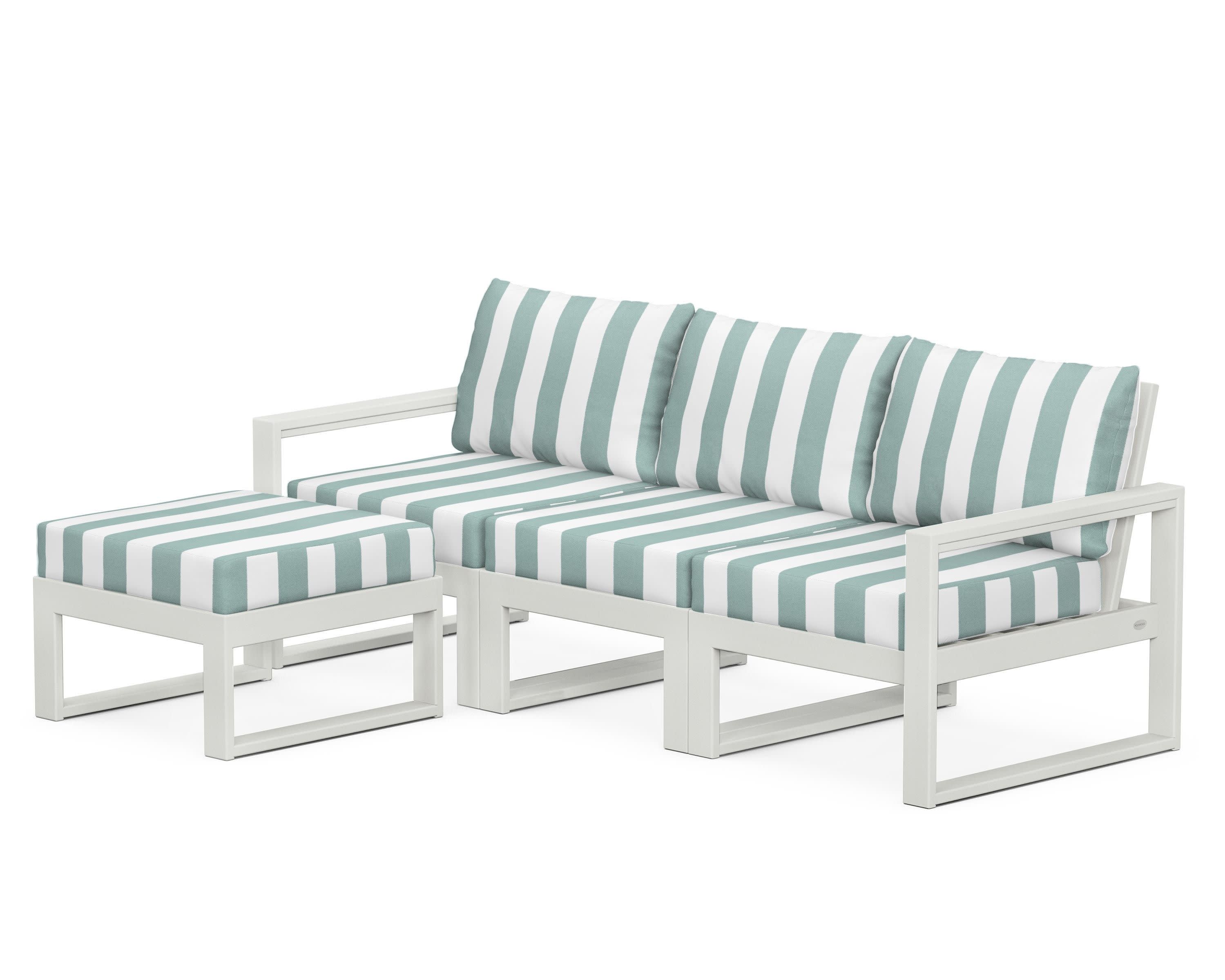 EDGE 4-Piece Modular Deep Seating Set with Ottoman in Vintage White / Cabana Stripe Glacier Spa