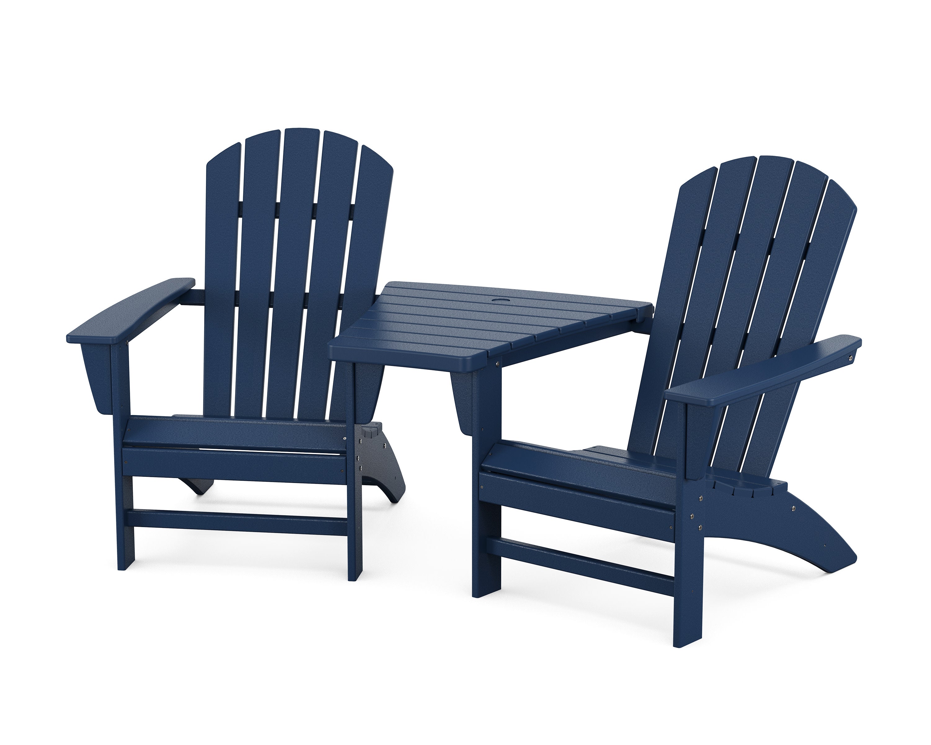 Nautical 3-Piece Adirondack Set with Angled Connecting Table in Navy