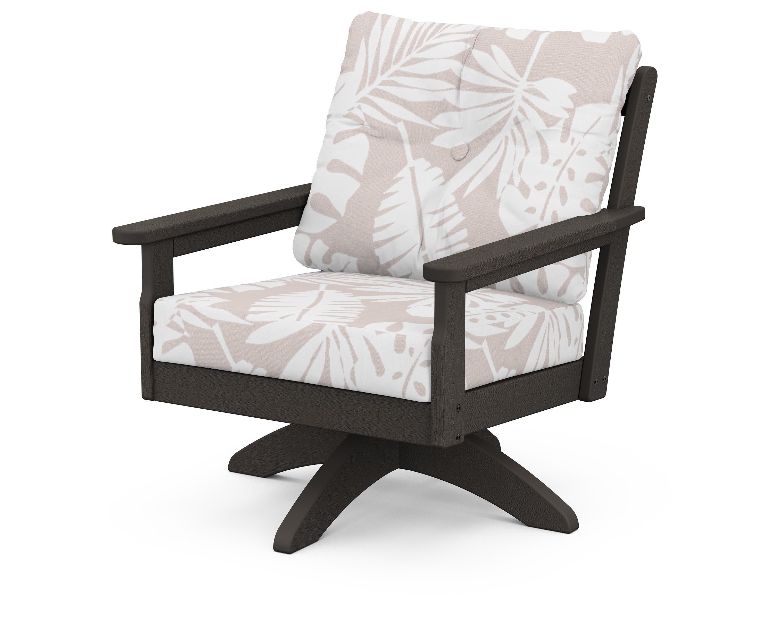 Vineyard Deep Seating Swivel Chair in Vintage Coffee / Leaf Dune Burlap