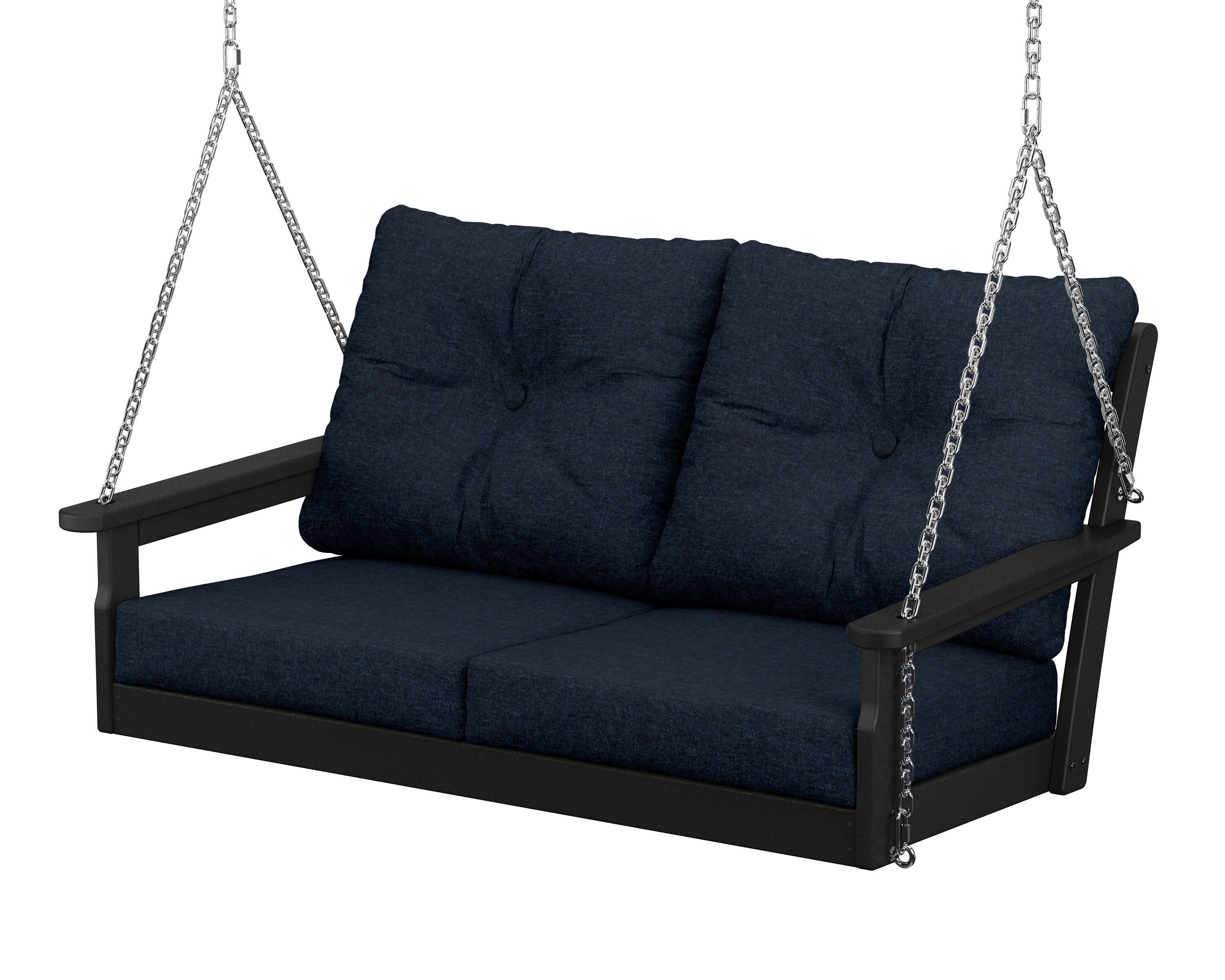 Vineyard Deep Seating Swing in Black / Marine Indigo