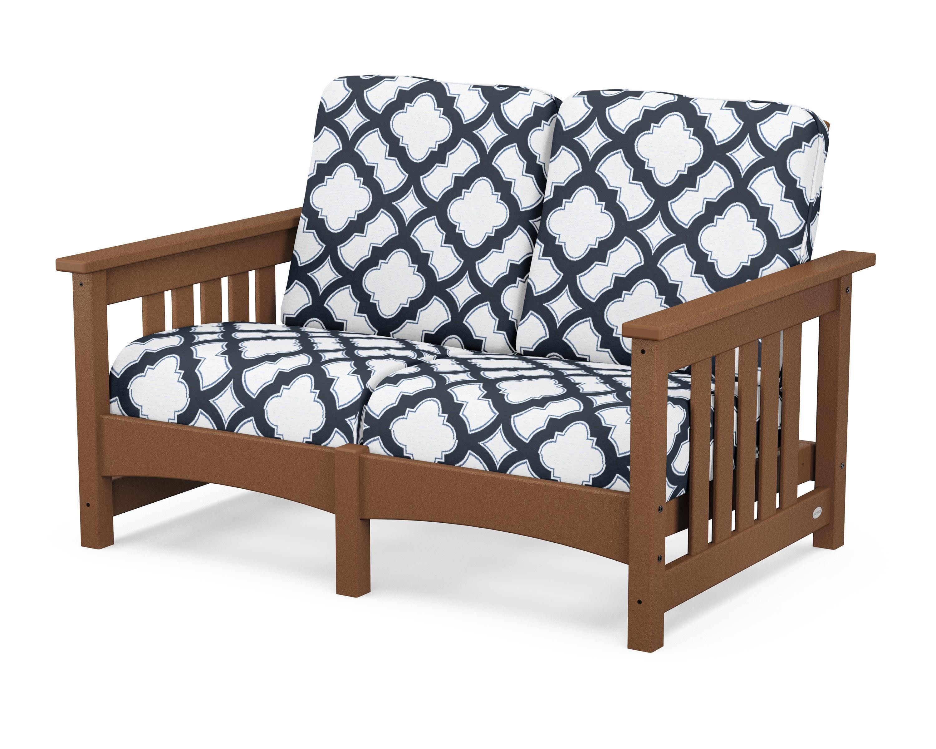 Club Mission Loveseat in Teak / Trellis Marine Indigo