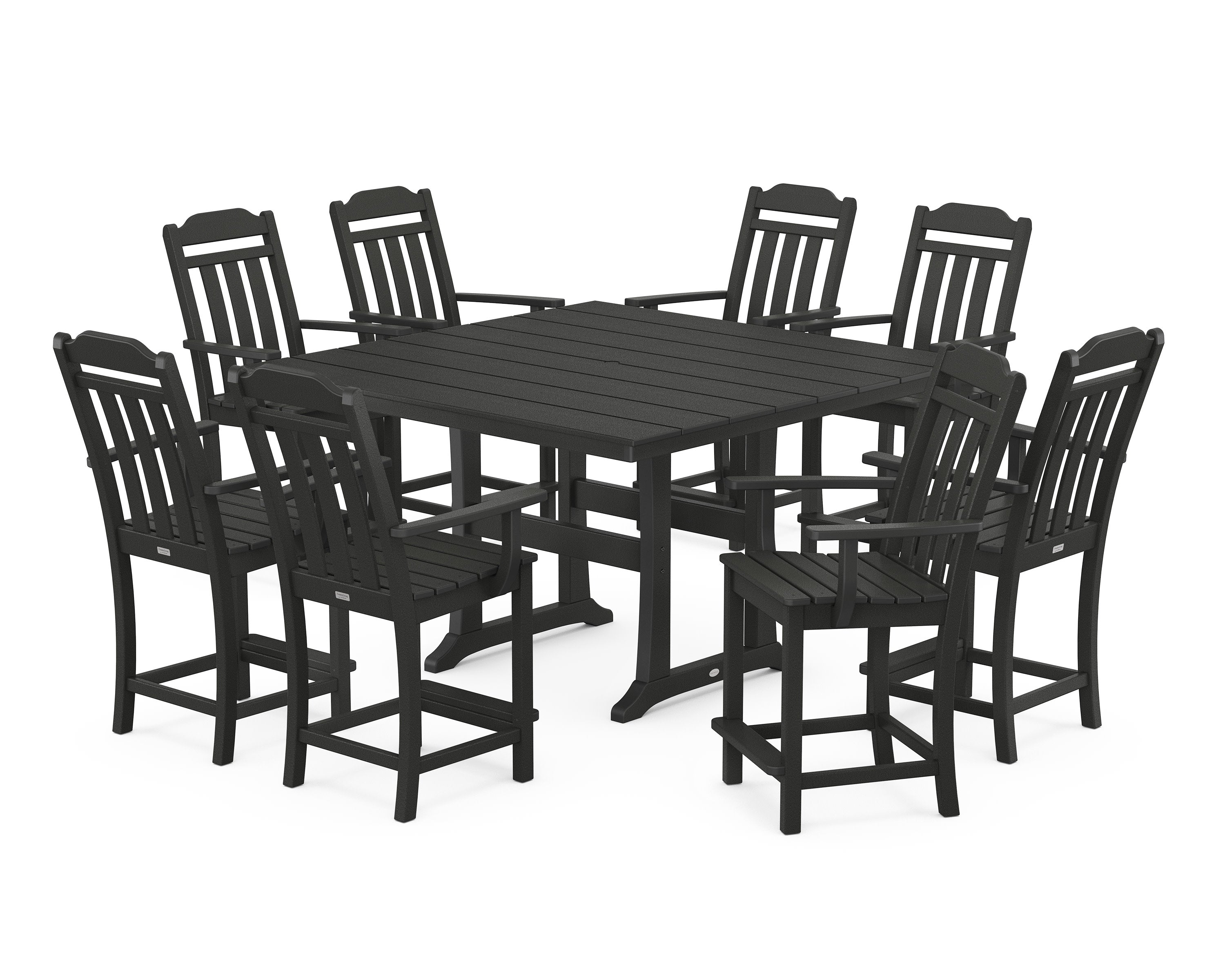 Cottage 9-Piece Square Farmhouse Counter Set with Trestle Legs in Black