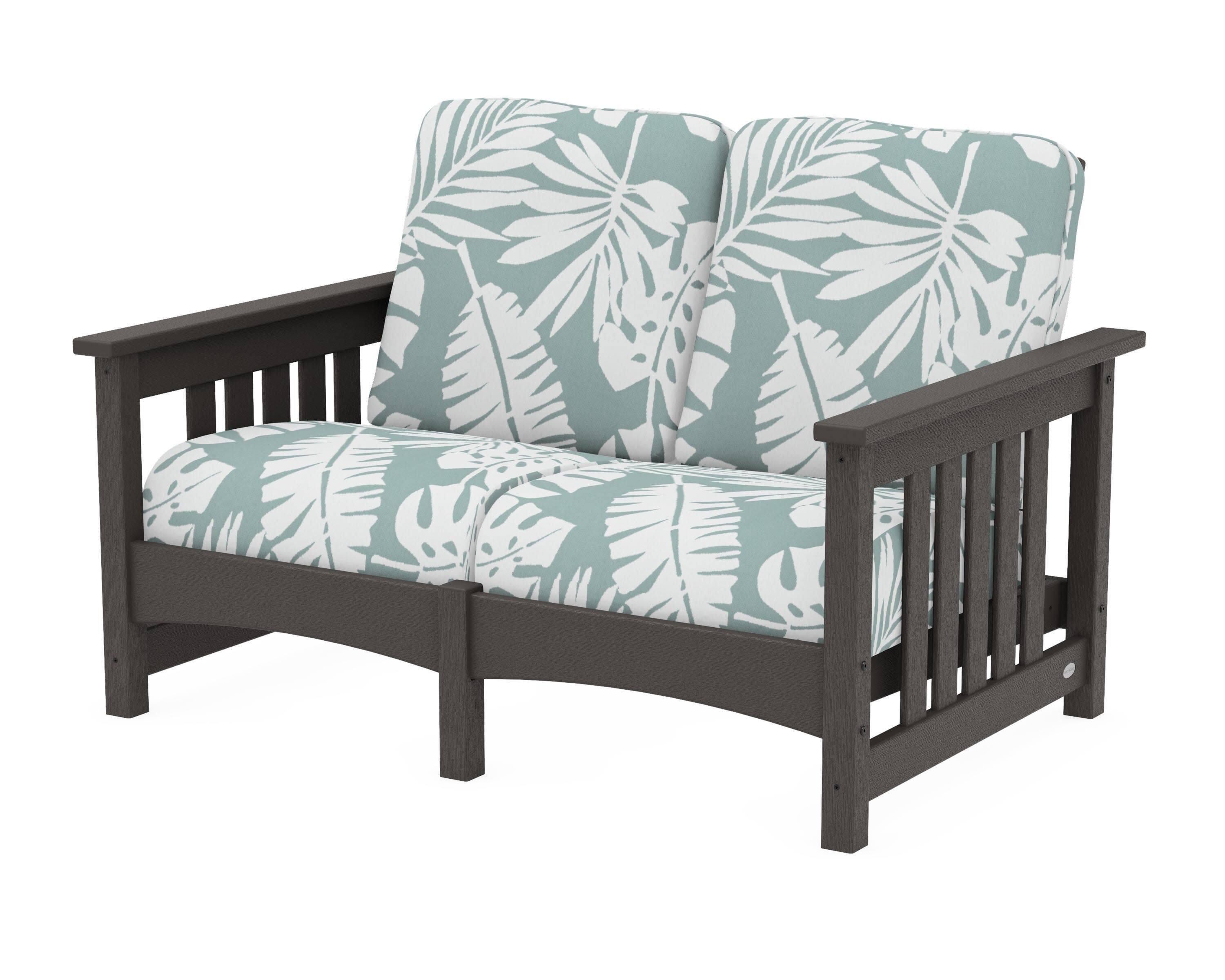 Club Mission Loveseat in Vintage Coffee / Leaf Glacier Spa