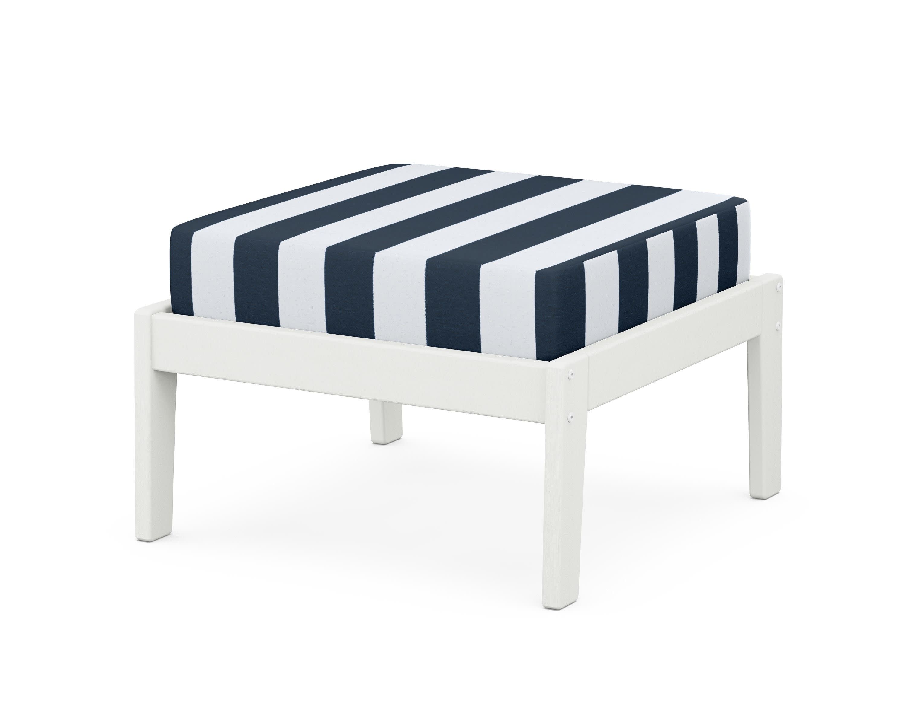 Deep Seating Ottoman in Vintage White / Cabana Stripe Marine Indigo