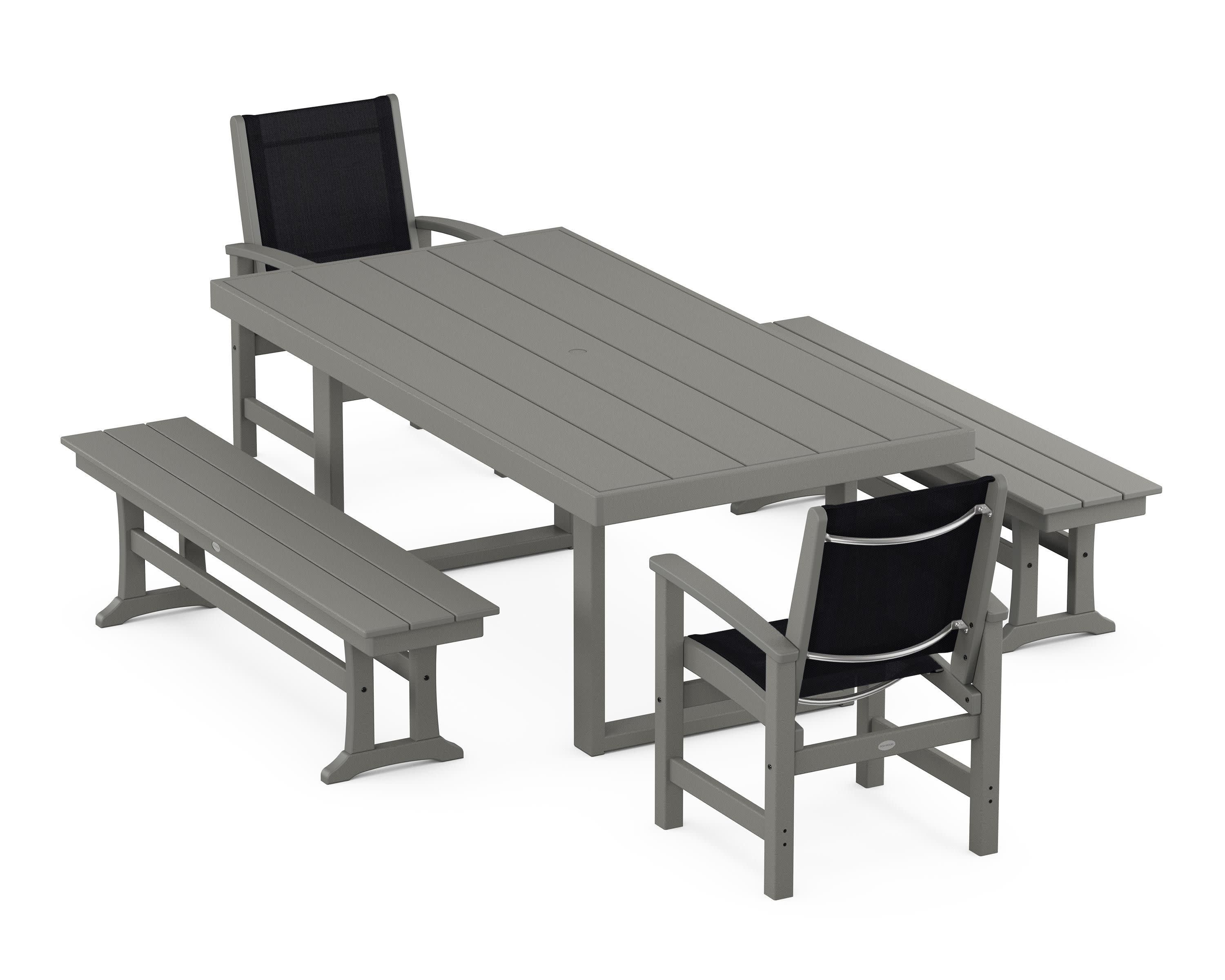 Coastal 5-Piece Dining Set with Trestle Legs in Slate Grey / Black Sling