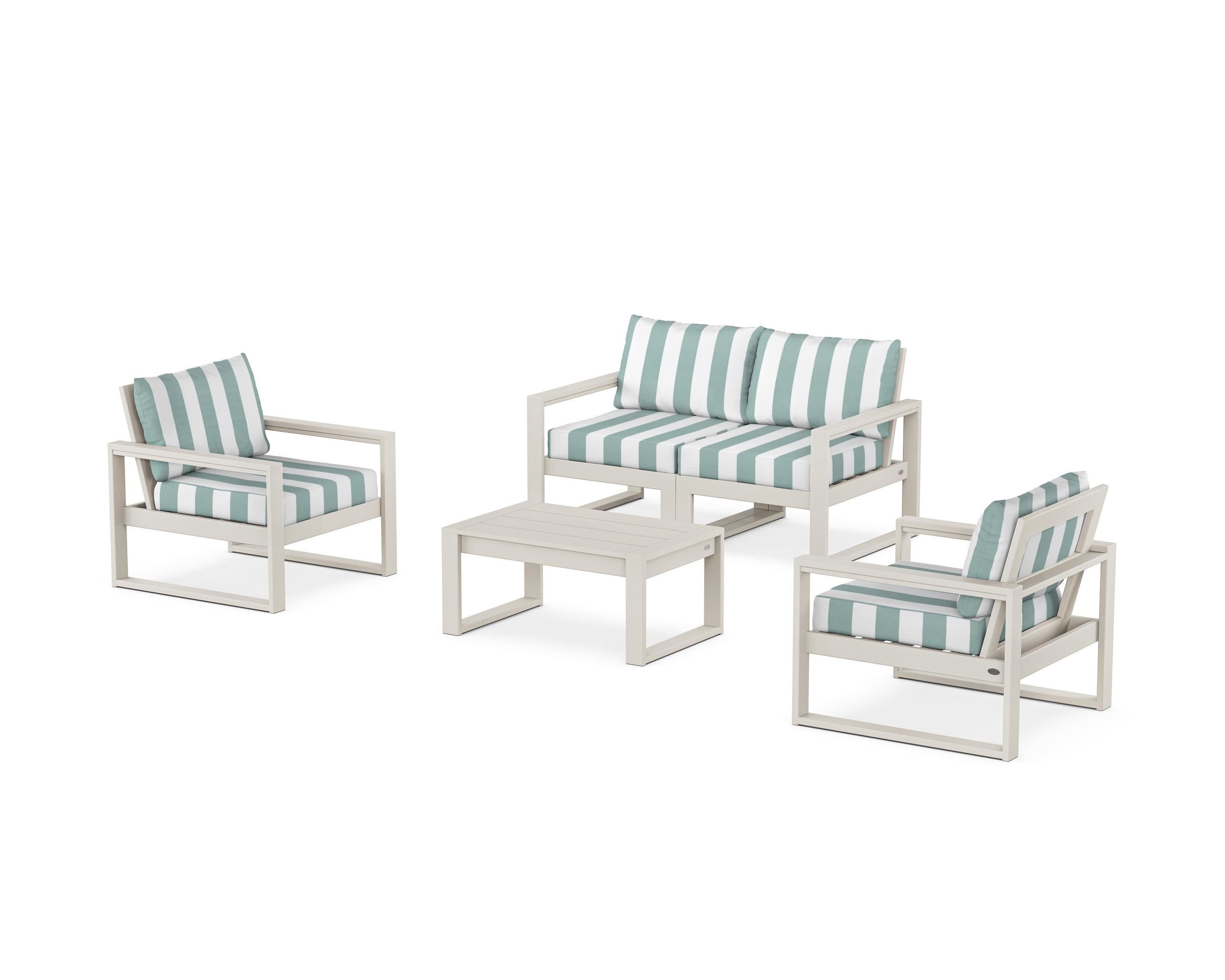 EDGE Sectional 4-Piece Deep Seating Set with Loveseat in Sand / Cabana Stripe Glacier Spa