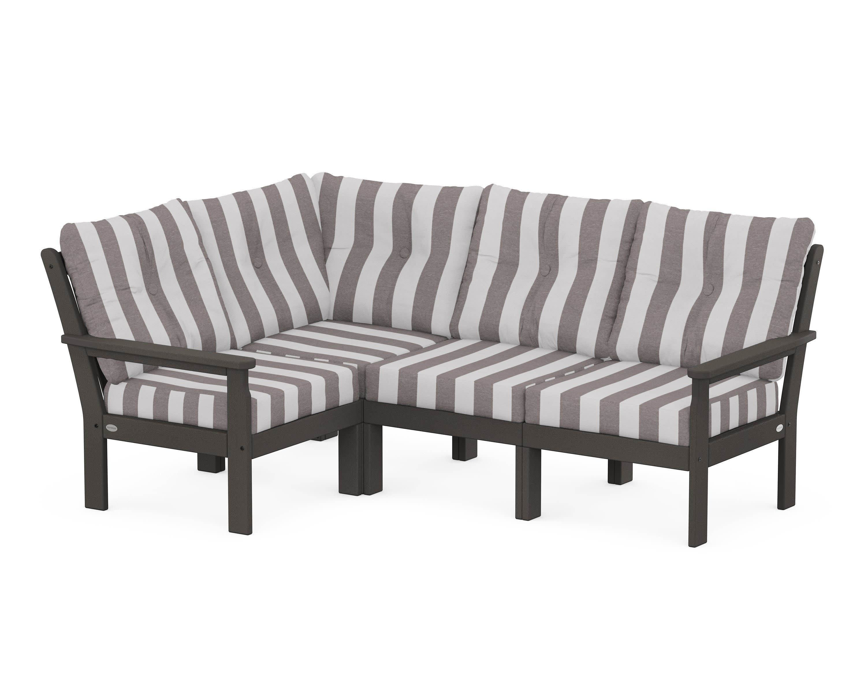 Vineyard 4-Piece Sectional in Vintage Coffee / Cabana Stripe Grey Mist