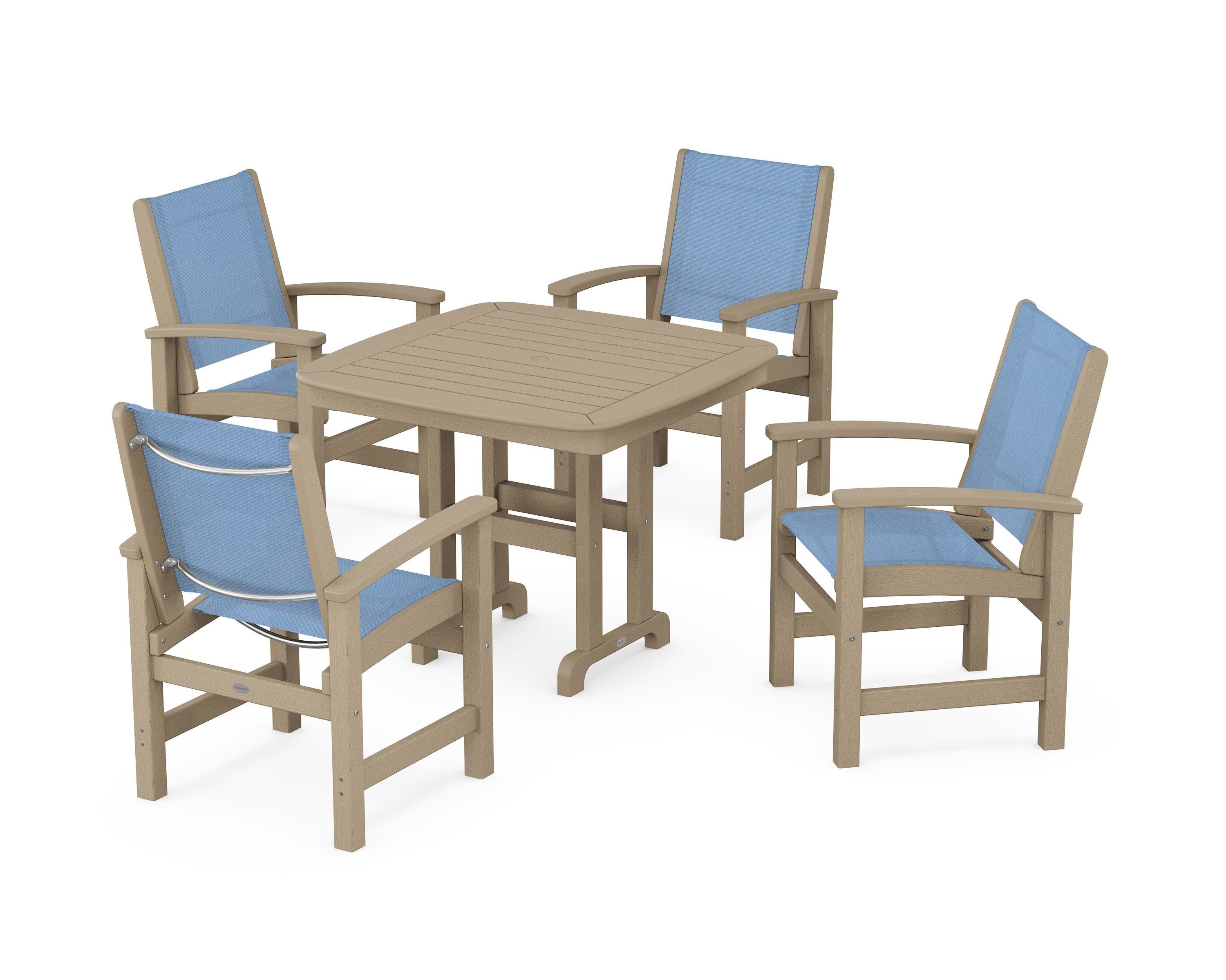 Coastal 5-Piece Dining Set in Vintage Sahara / Poolside Sling