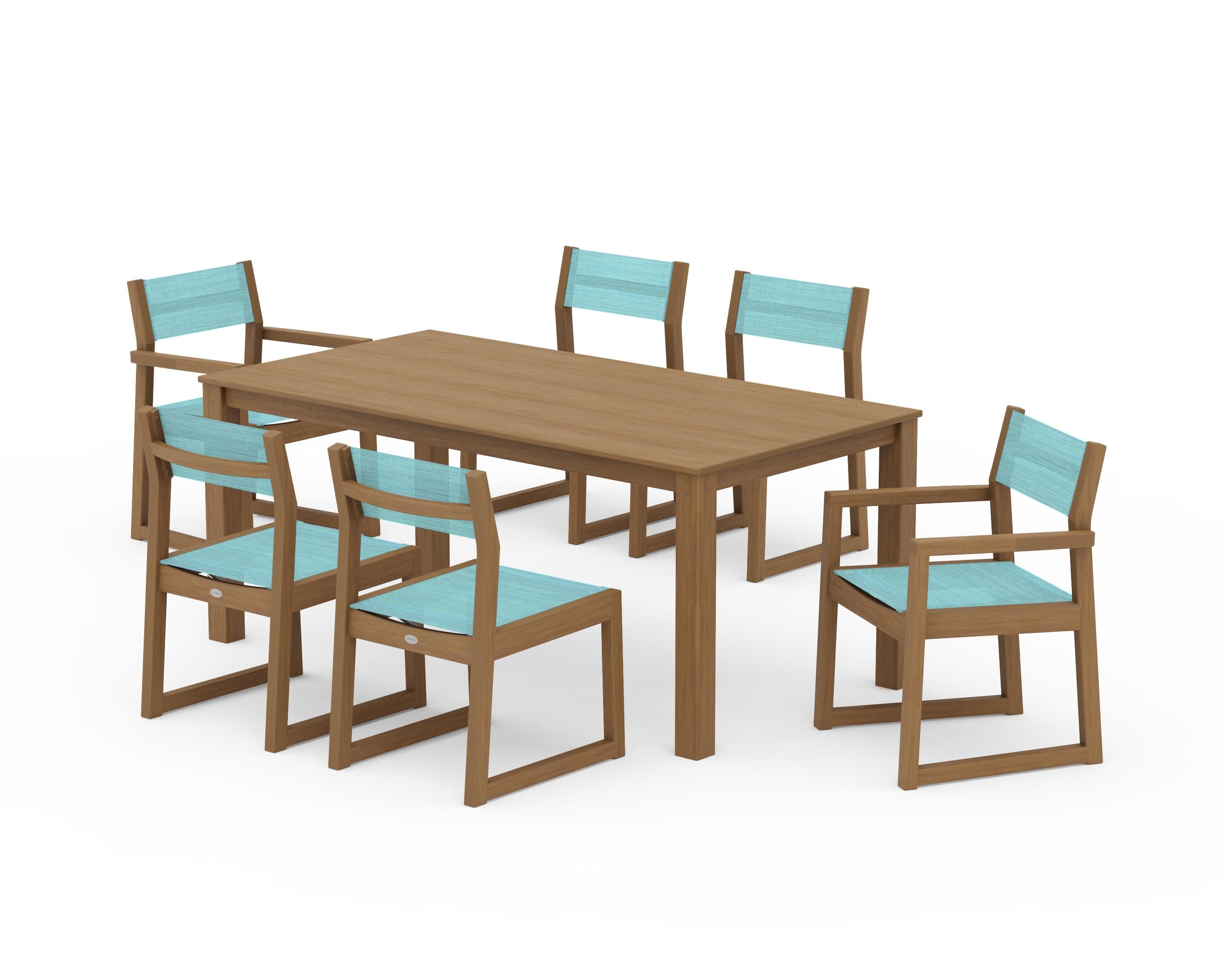 EDGE Sling 7-Piece Parsons Dining Set in Natural / Dupioni Aquamarine Sling