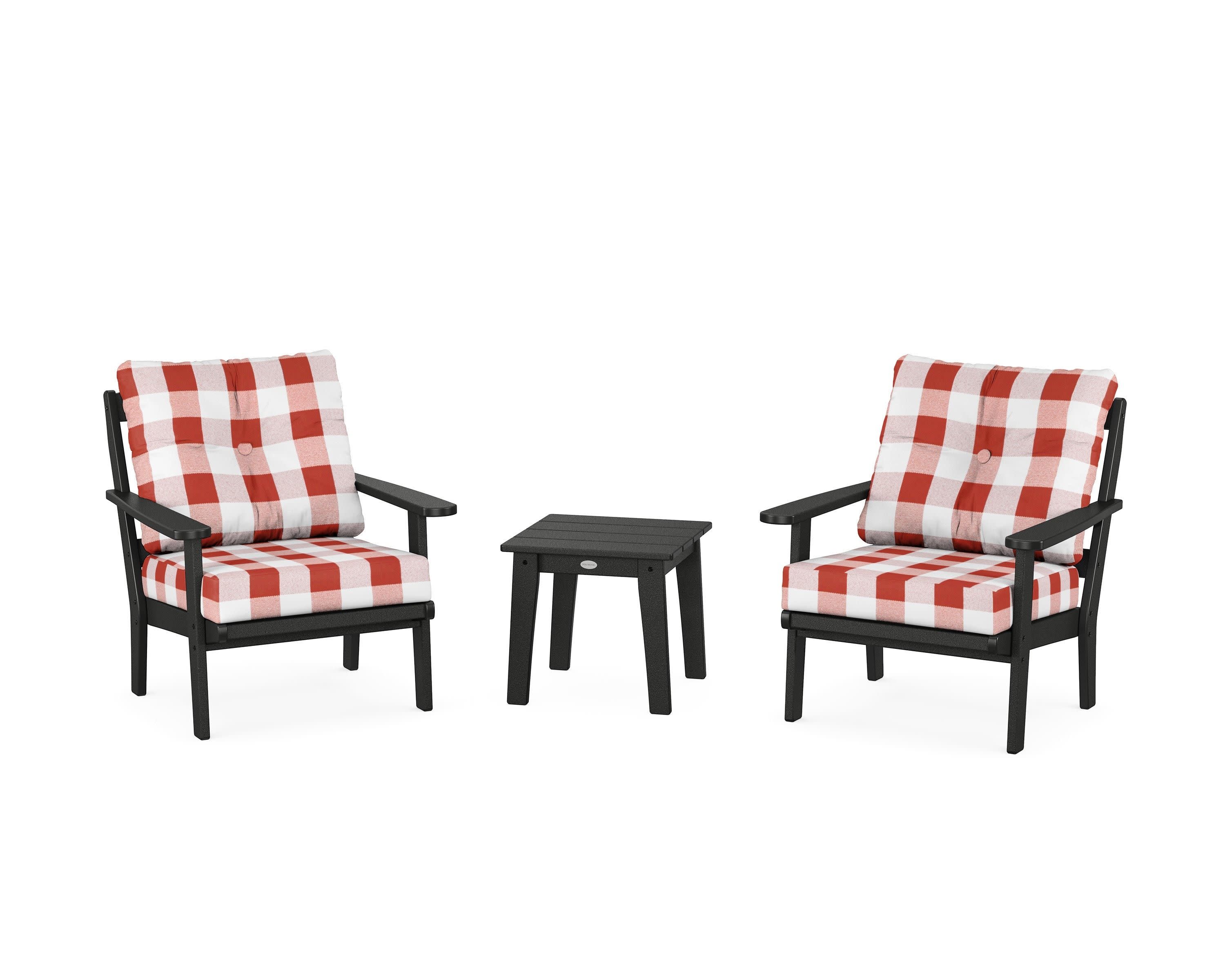 Mission 3-Piece Deep Seating Set in Black / Buffalo Plaid Crimson