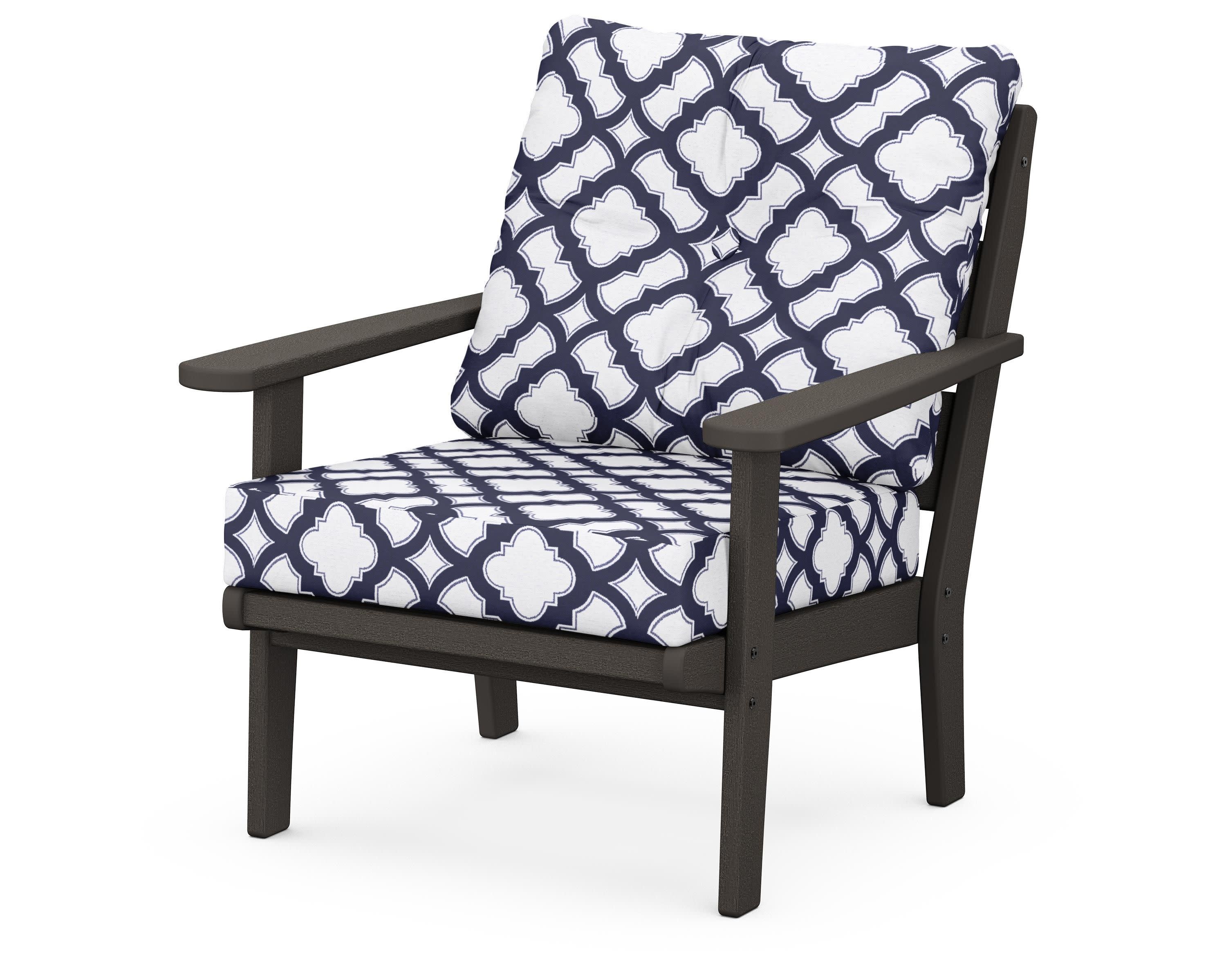 Lakeside Deep Seating Chair in Vintage Coffee / Trellis Navy