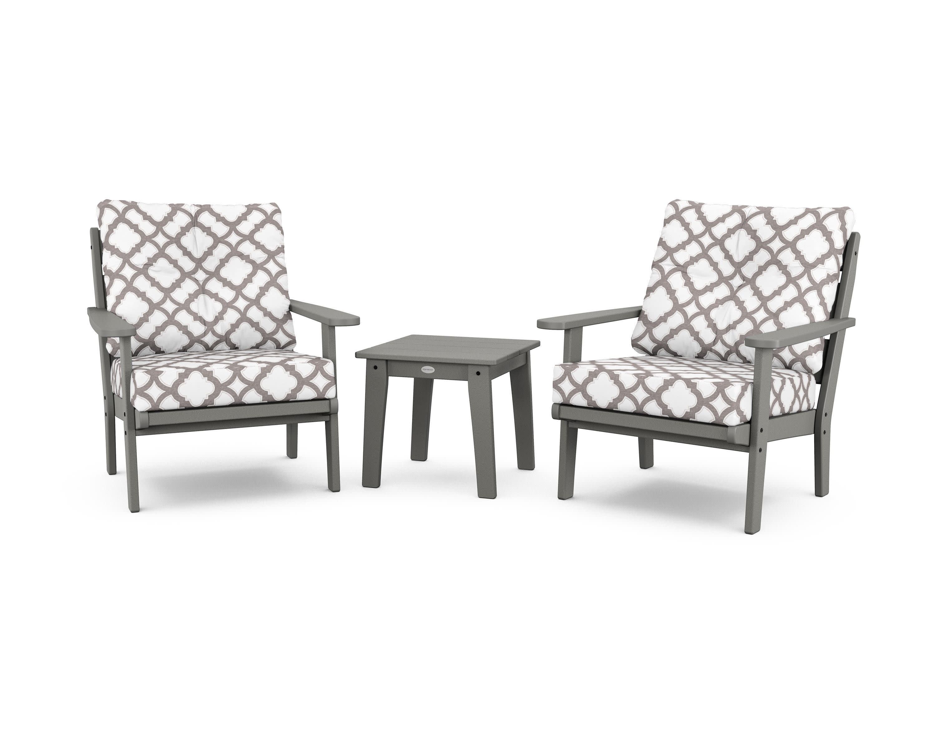 Lakeside 3-Piece Deep Seating Chair Set in Slate Grey / Trellis Grey Mist