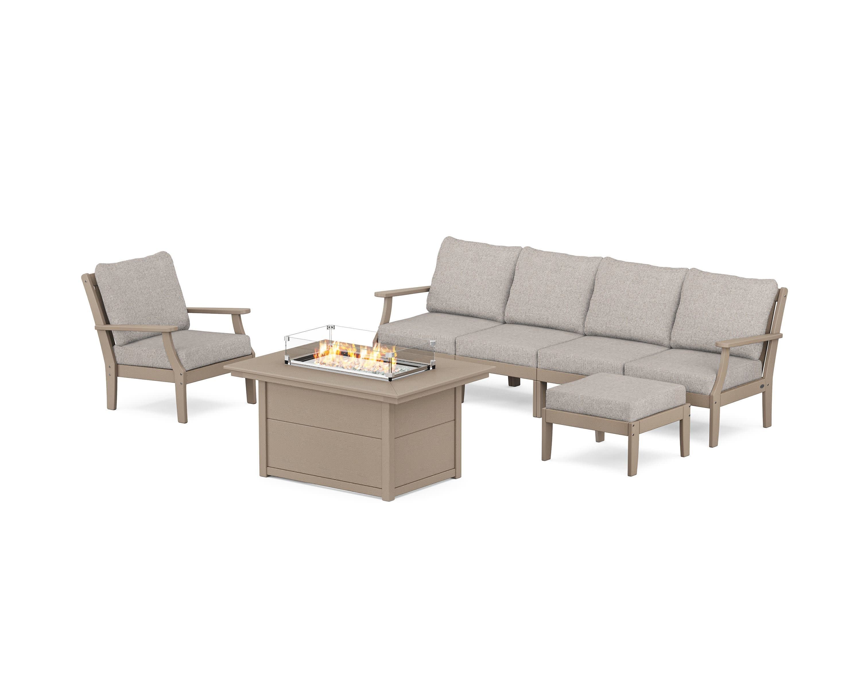 Braxton Sectional Lounge and Fire Pit Set in Vintage Sahara / Weathered Tweed