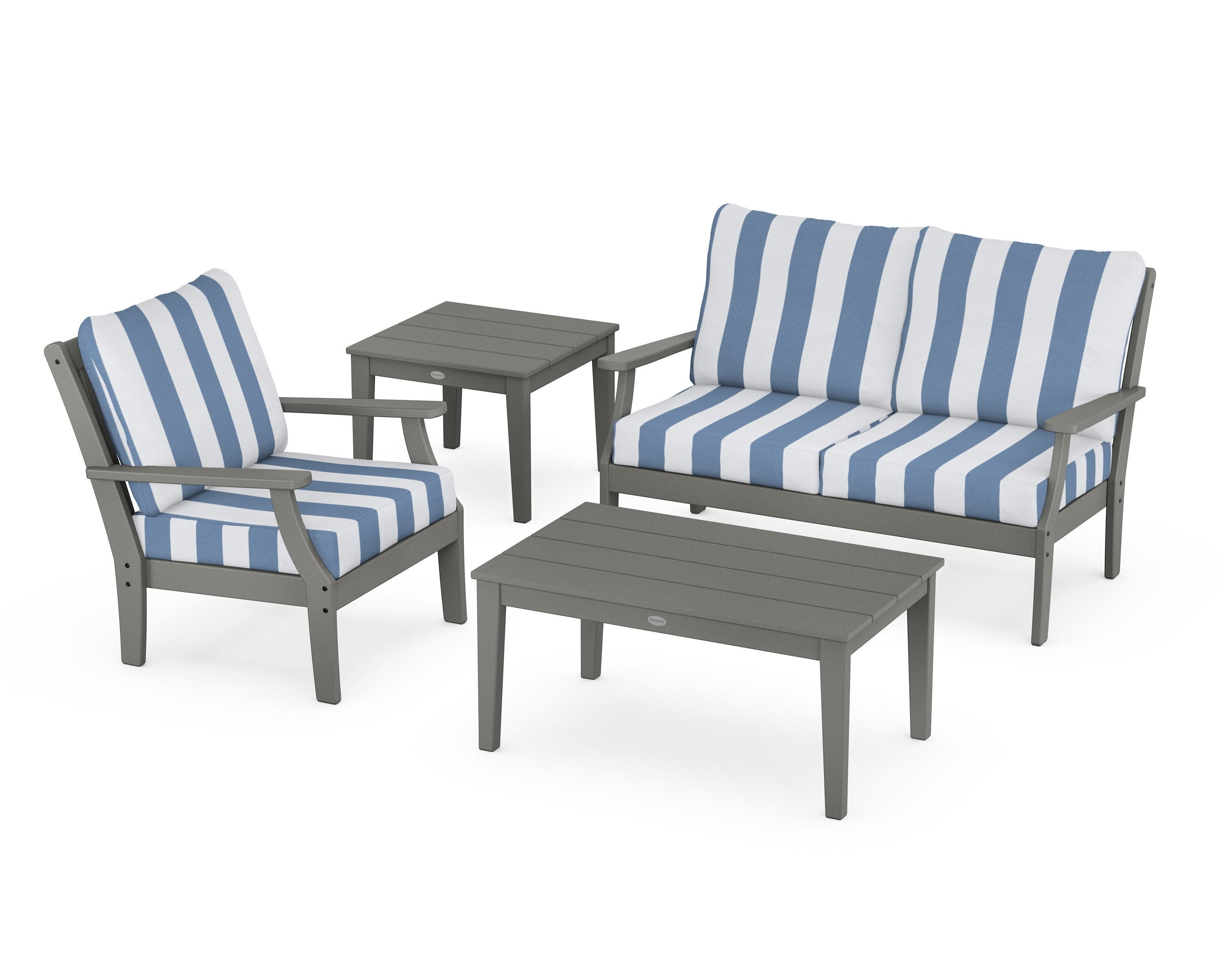 Braxton 4-Piece Deep Seating Set in Slate Grey / Cabana Stripe Sky Blue