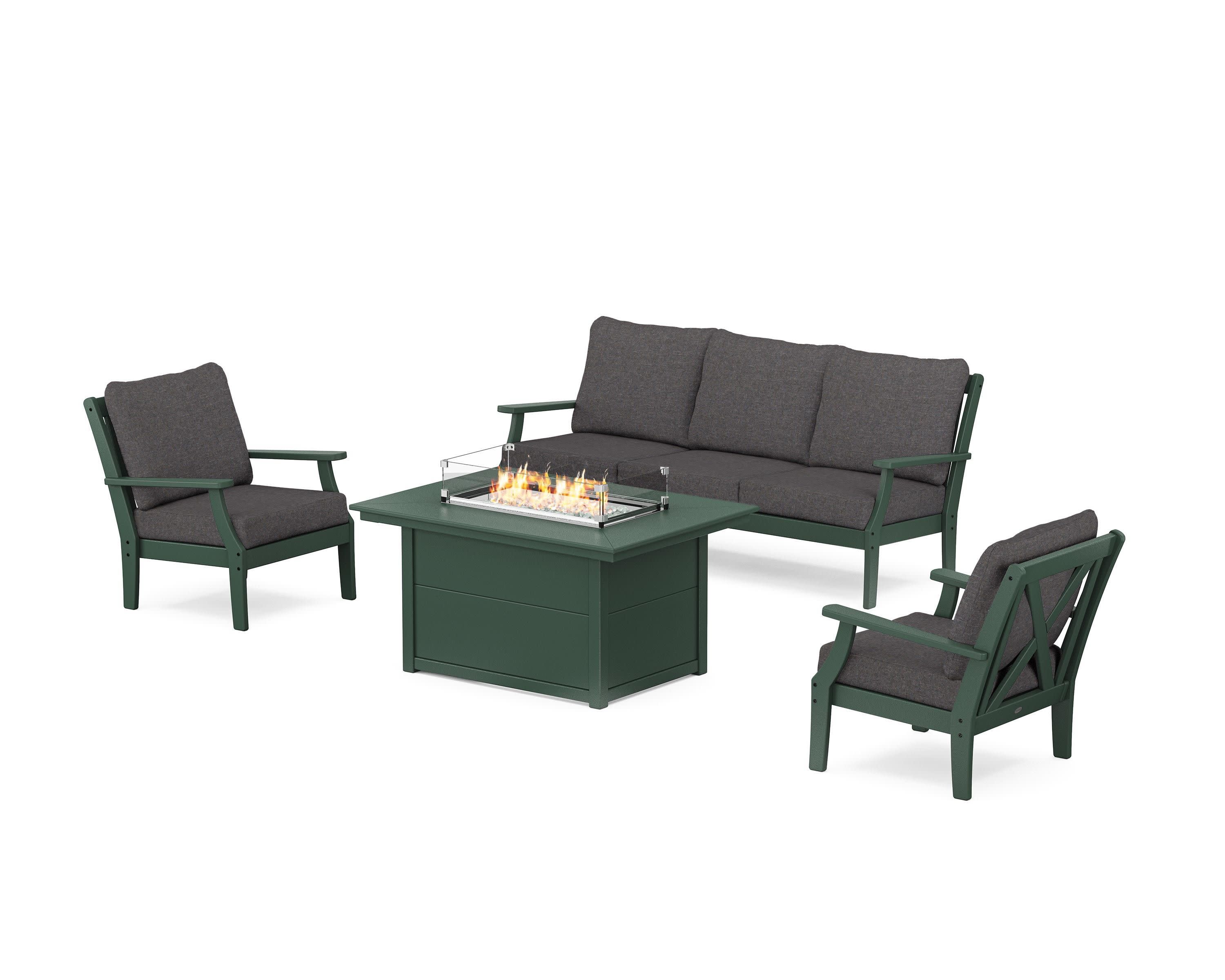 Braxton Deep Seating Fire Pit Table Set in Green / Ash Charcoal