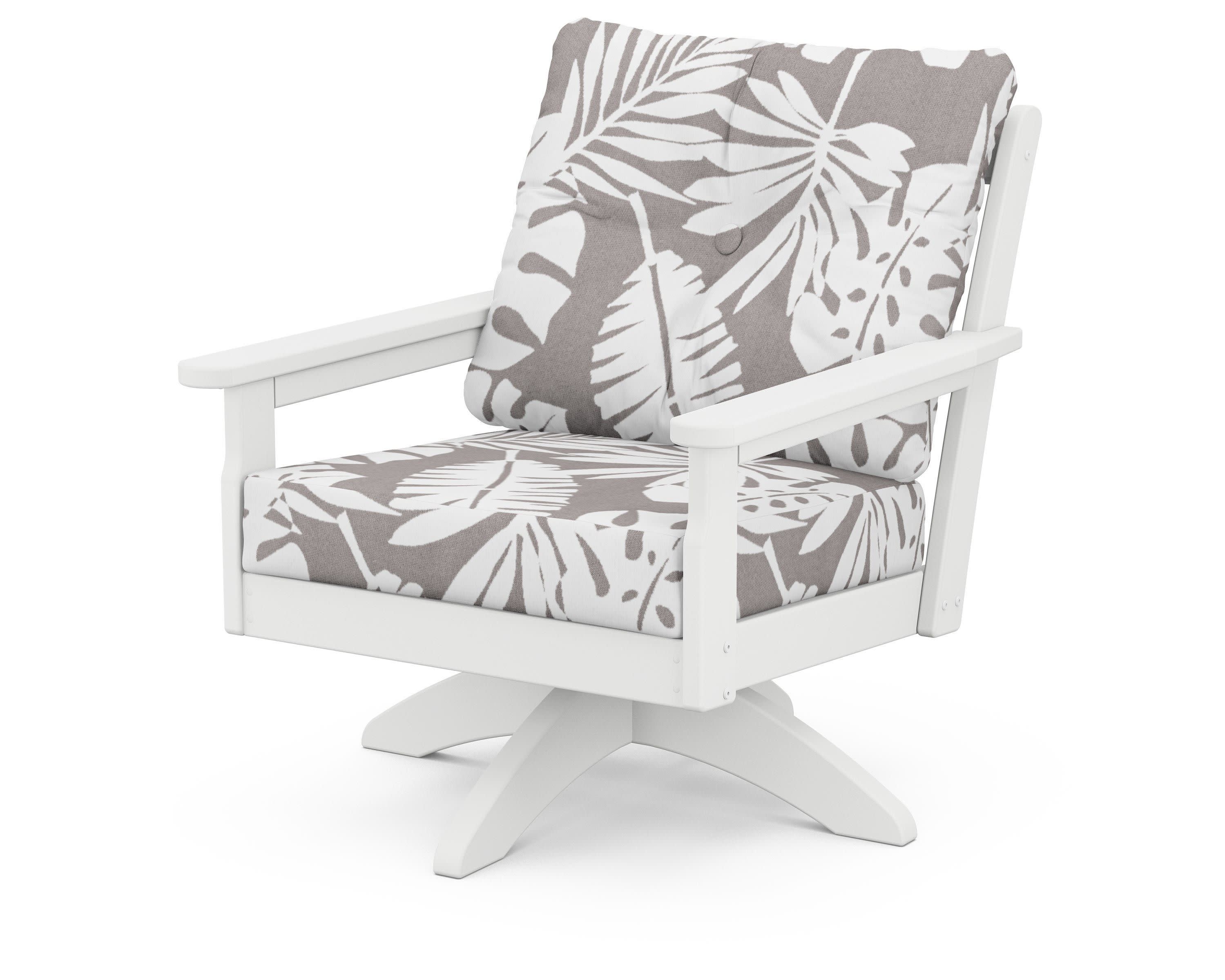 Vineyard Deep Seating Swivel Chair in White / Leaf Grey Mist